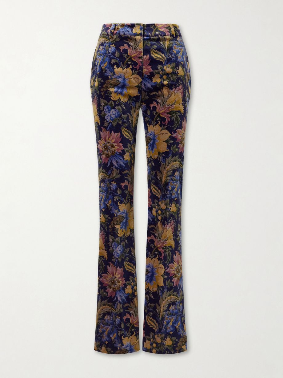 Printed cotton-blend velvet flared pants