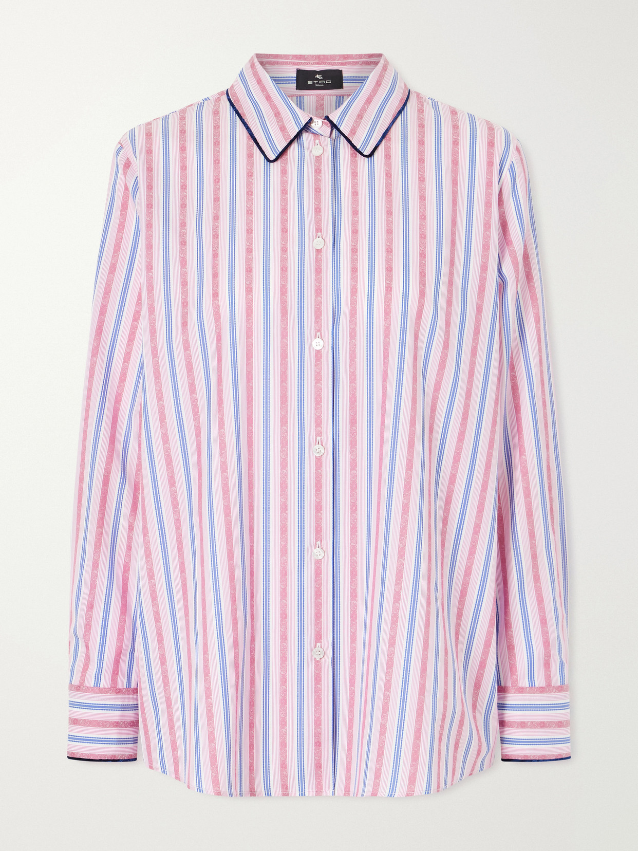 Etro Striped Floral-jacquard Cotton-poplin Shirt In Red
