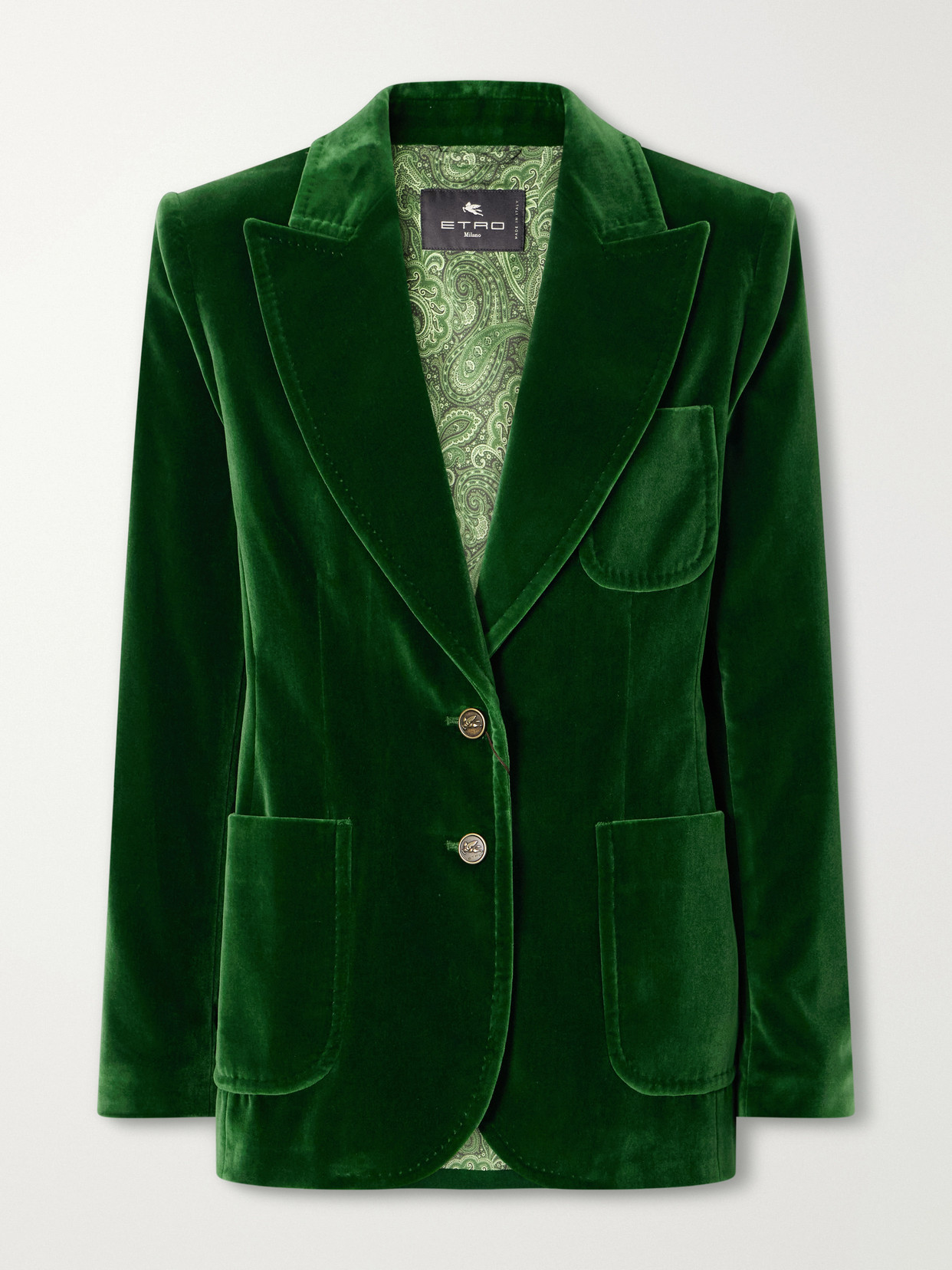 Etro Stretch-cotton Velvet Blazer In Green