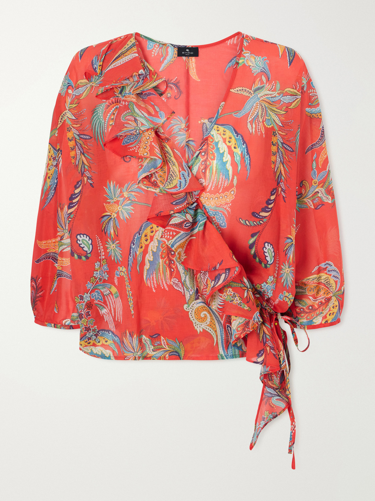 Etro Ruffled Printed Cotton Blouse In Red