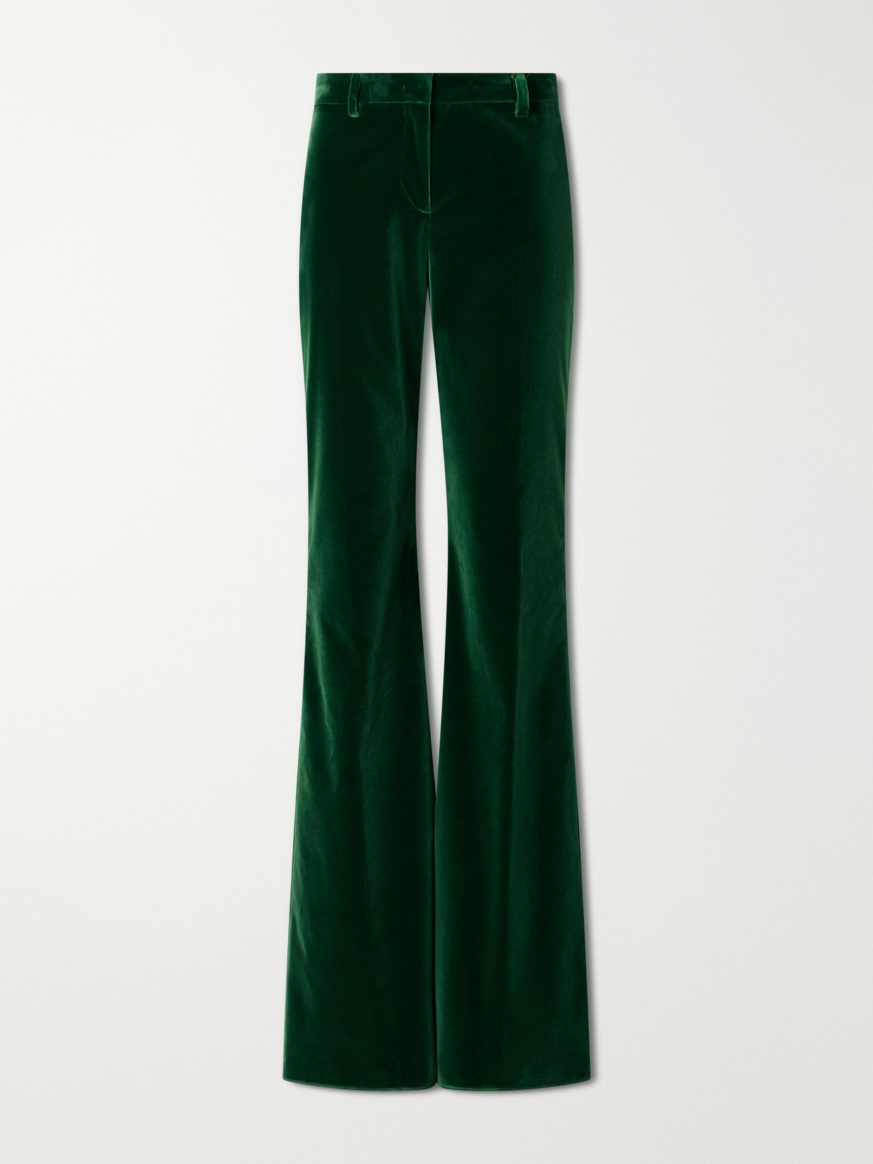 Etro Stretch-cotton Velvet Flared Pants In Green