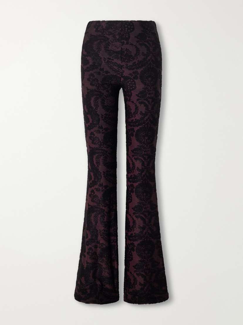 Etro Paisley-jacquard Chenille-trimmed Jersey Flared Pants