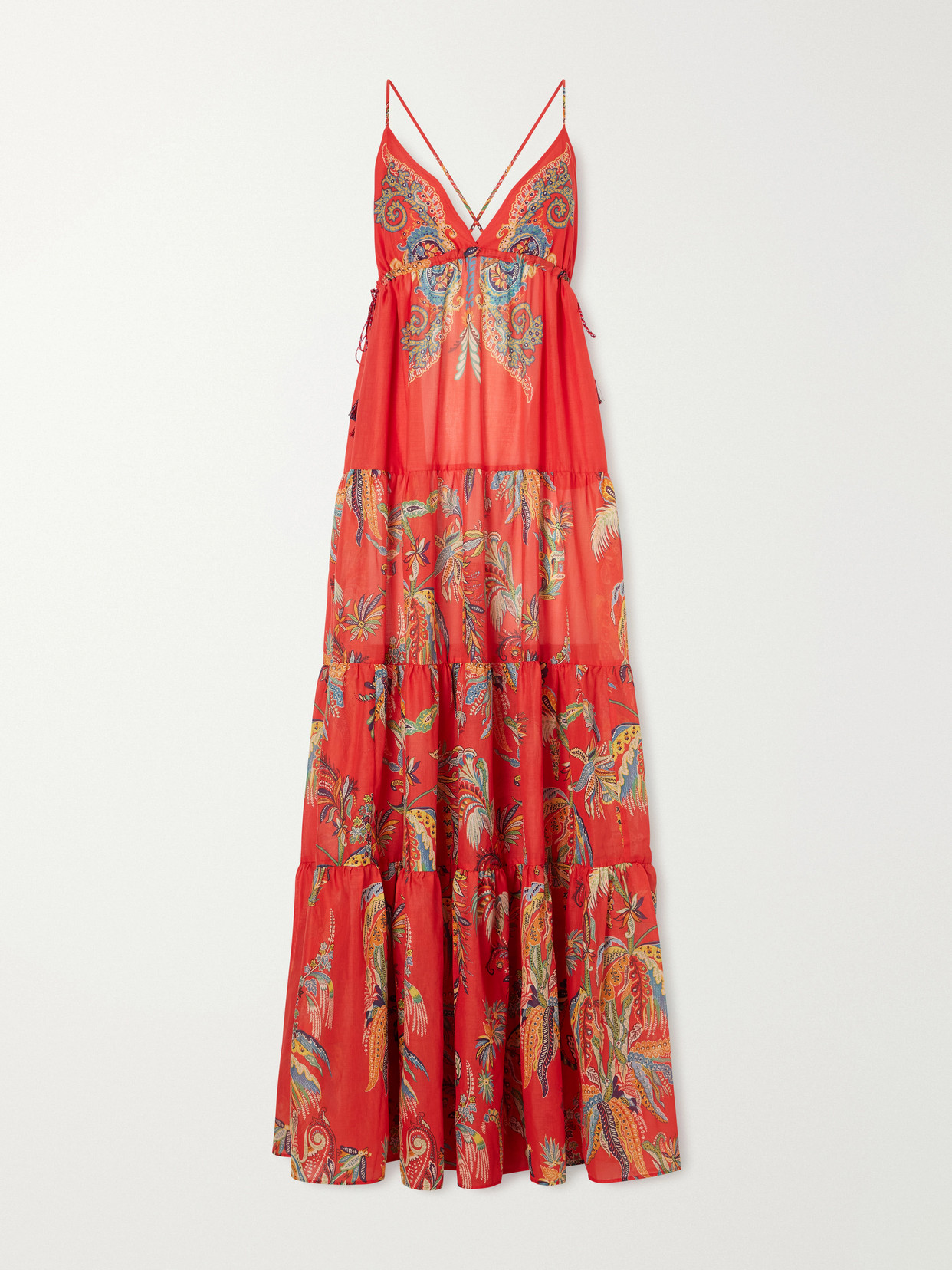 Etro Ruffled Printed Cotton Maxi Dress In Red