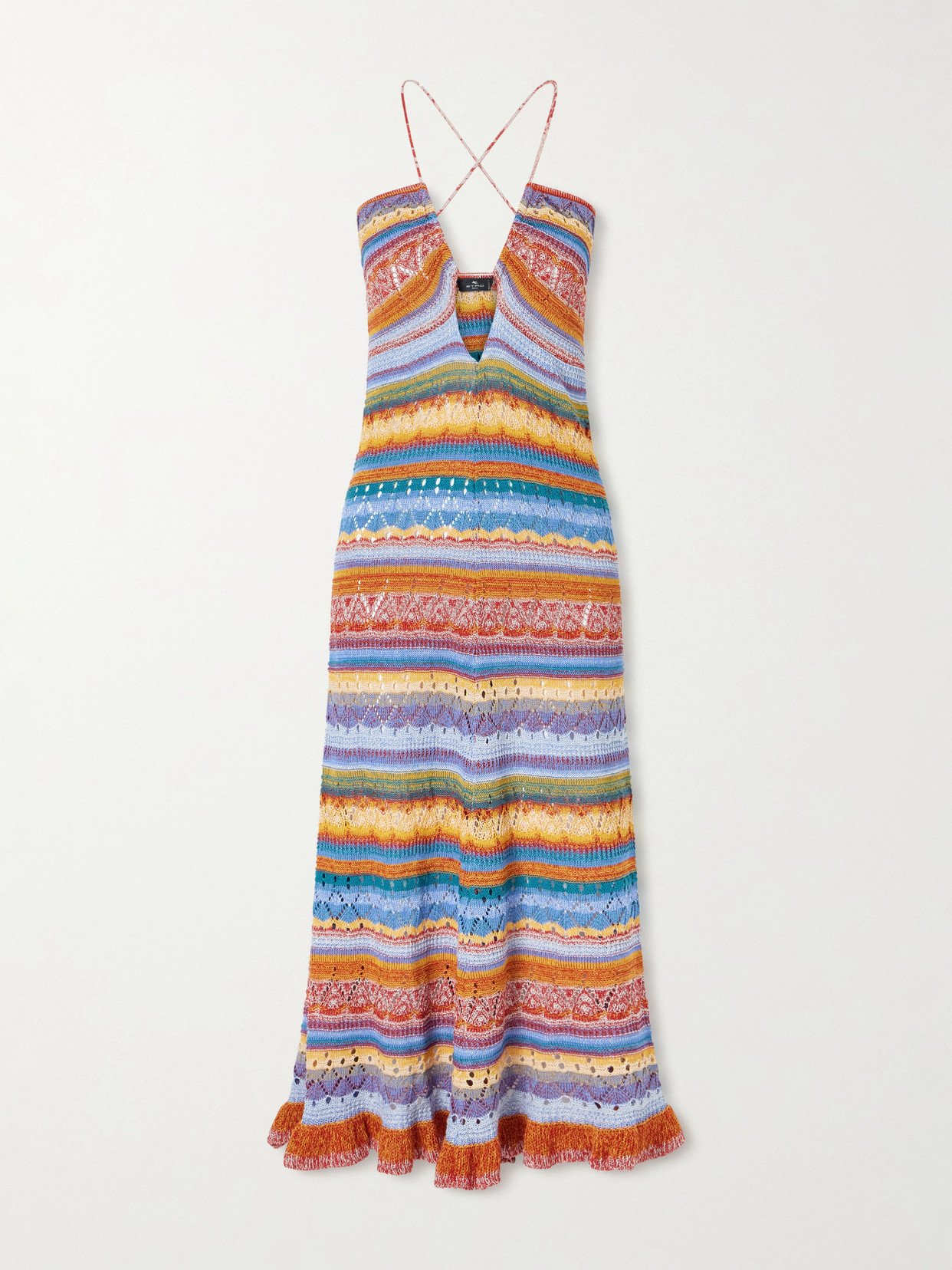 Etro Crocheted Striped Cotton Midi Dress In Multi