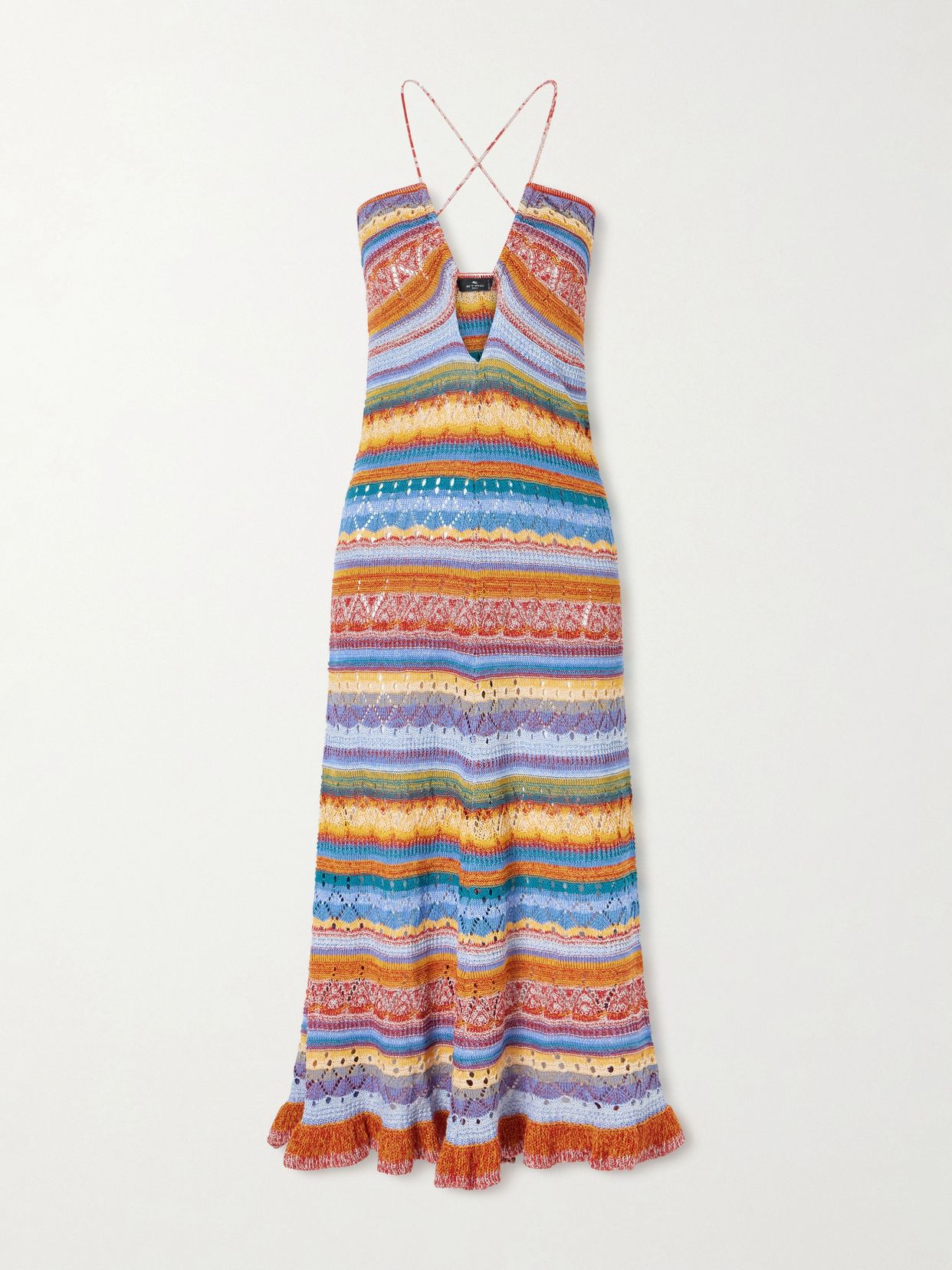 Crocheted striped cotton midi dress