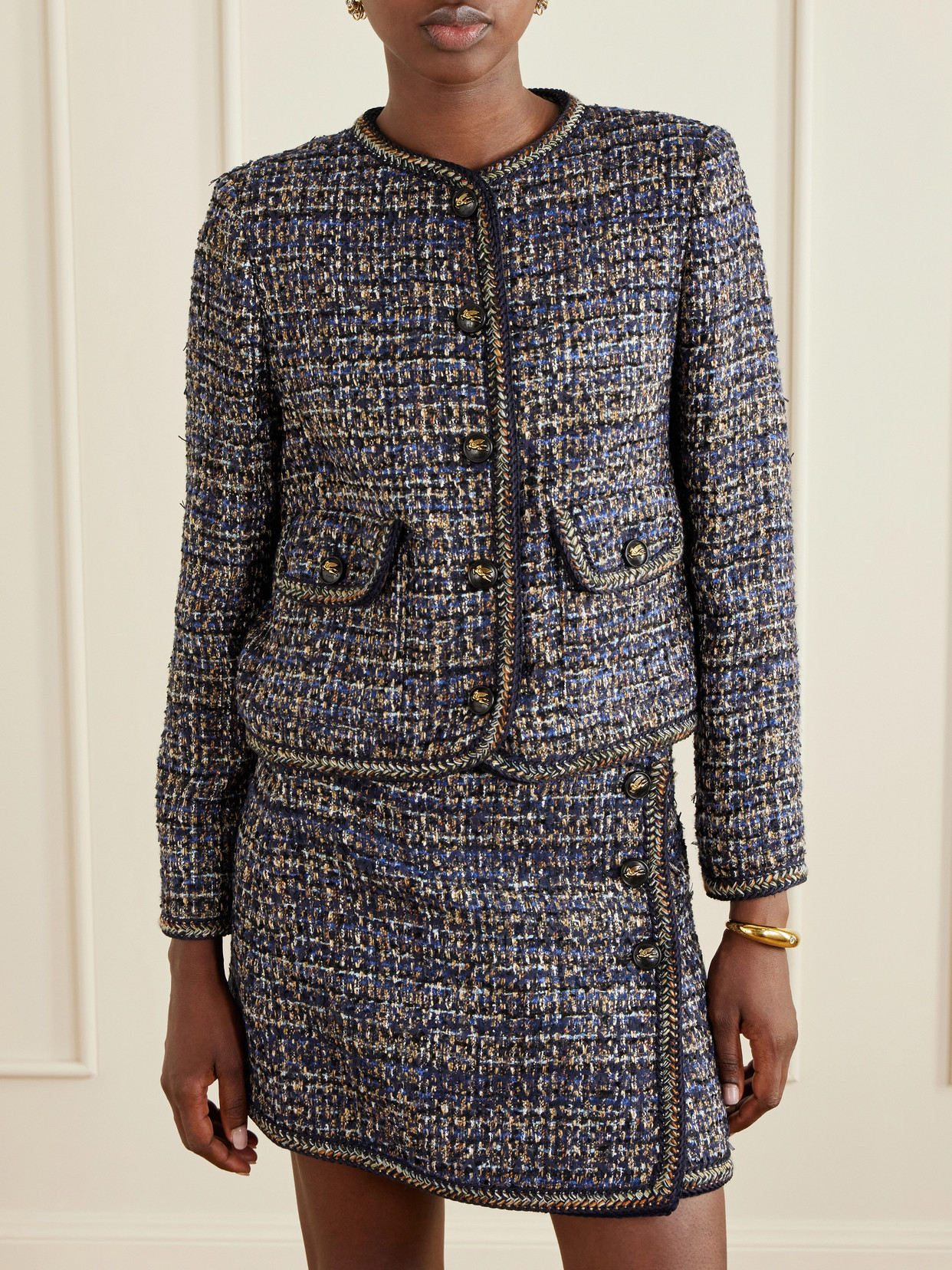 Etro Tweed-effect Button-up Jacket In Blue