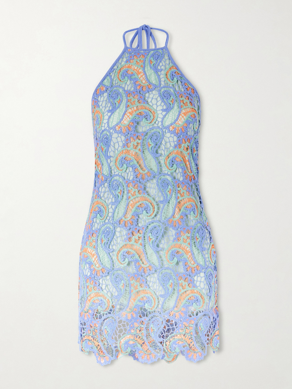 Etro Crocheted Halterneck Mini Dress In Blue