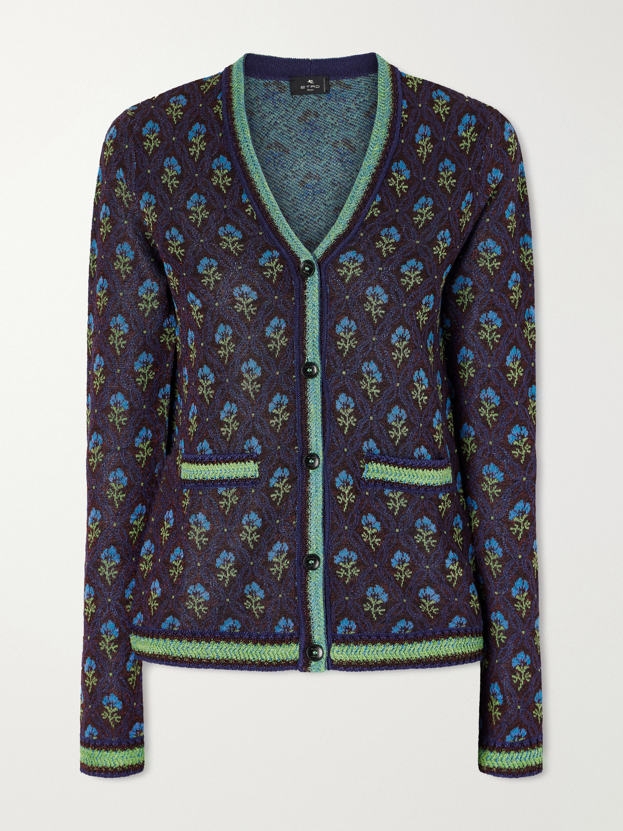 Etro Embroidered Jacquard Cardigan In Blue