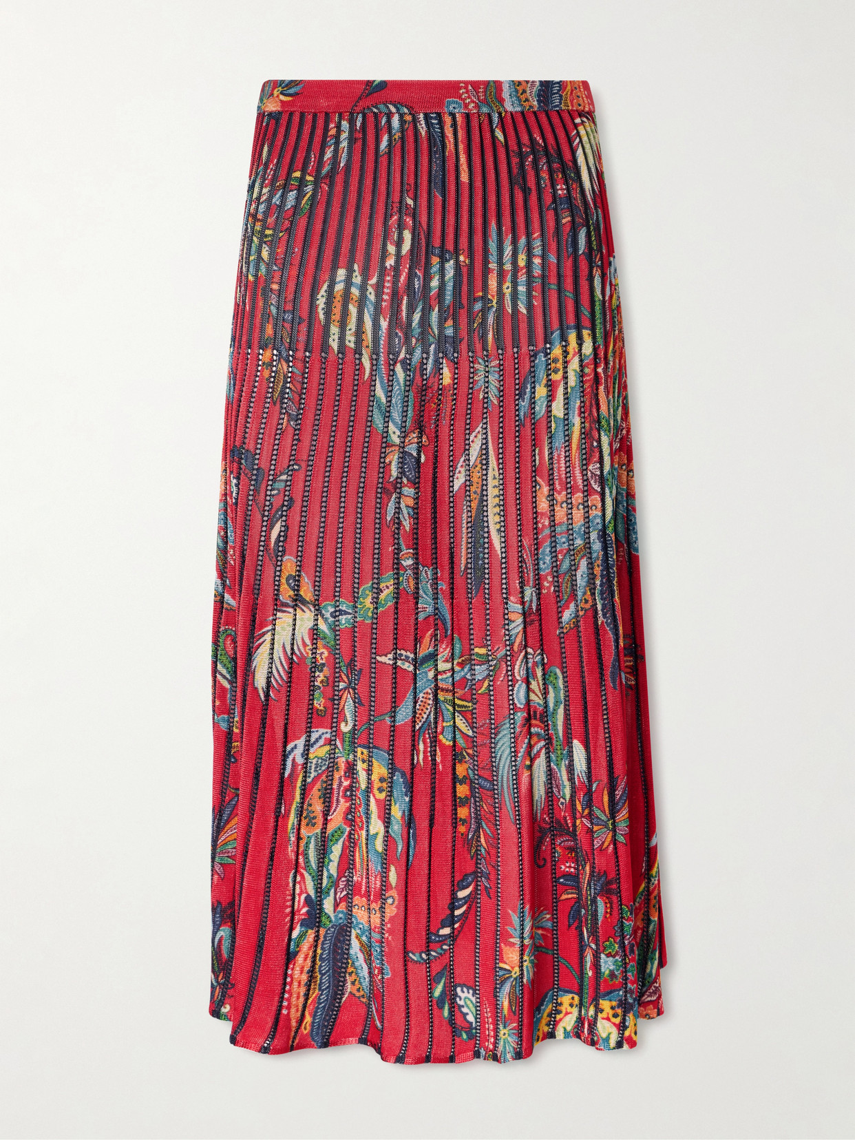 Etro Floral And Paisley-print Knitted Midi Skirt In Red