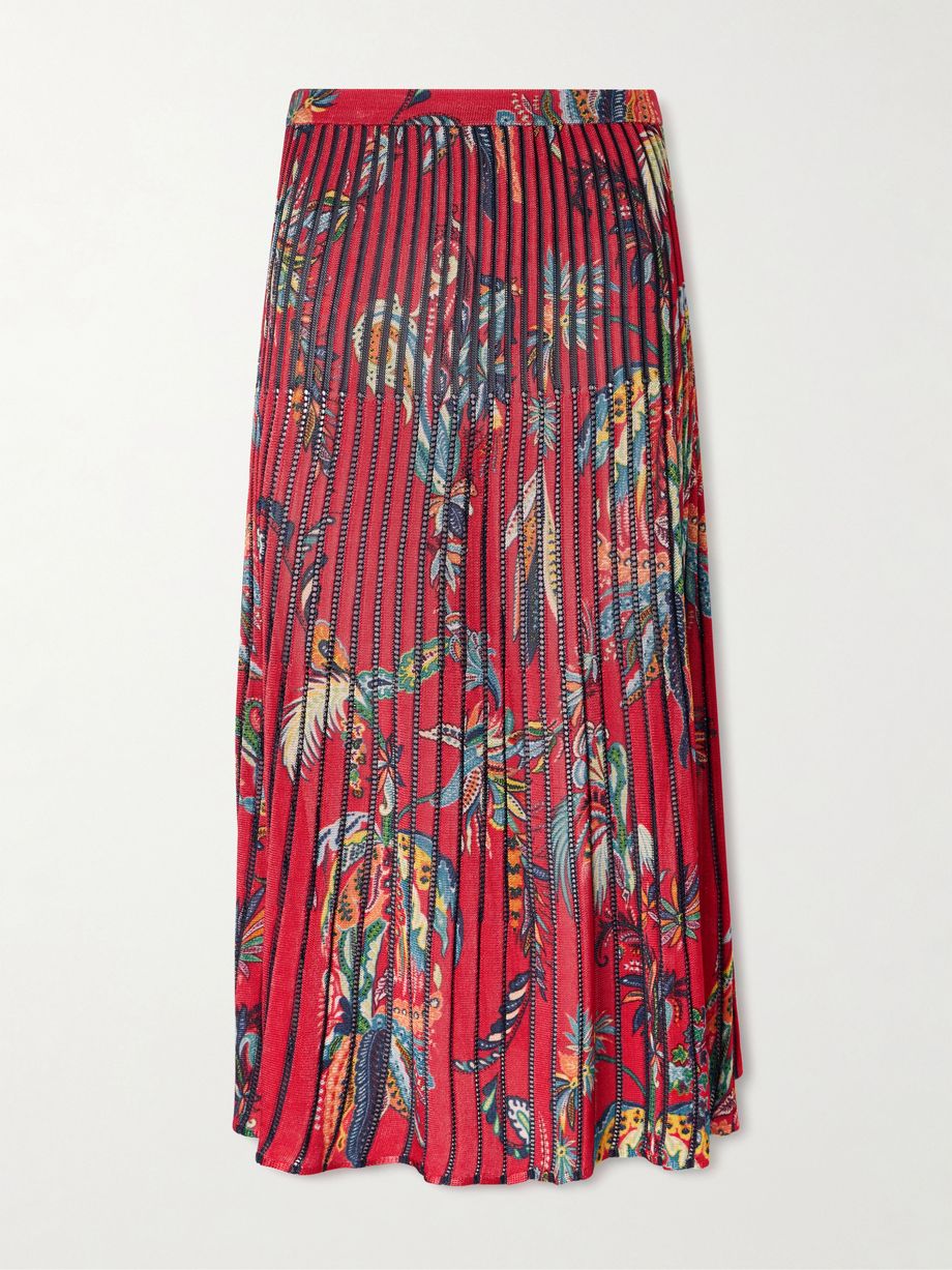 Floral and paisley-print knitted midi skirt