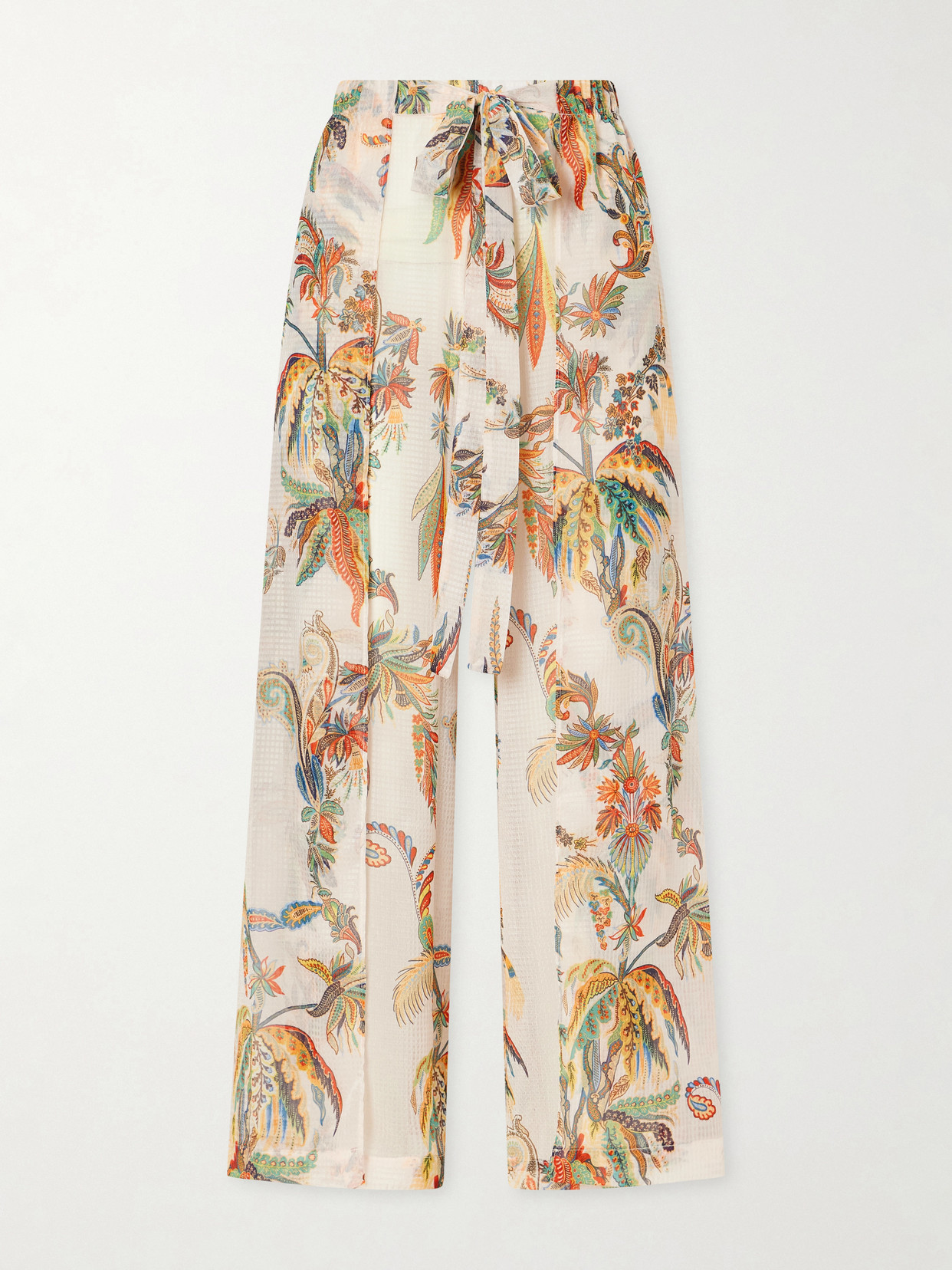 Etro Belted Tiered Paisley And Floral-print Satin Wide-leg Pants In Brown