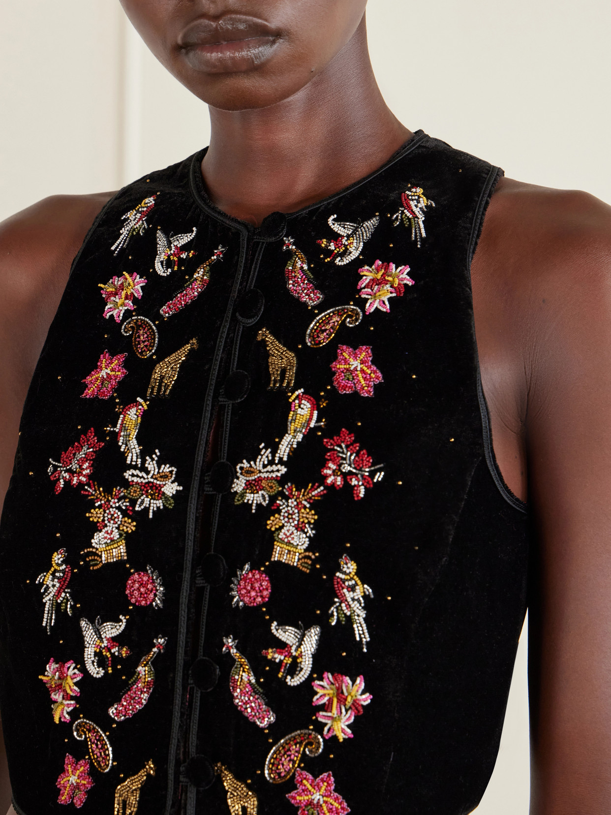 Bead-Embellished Cropped Velvet Vest