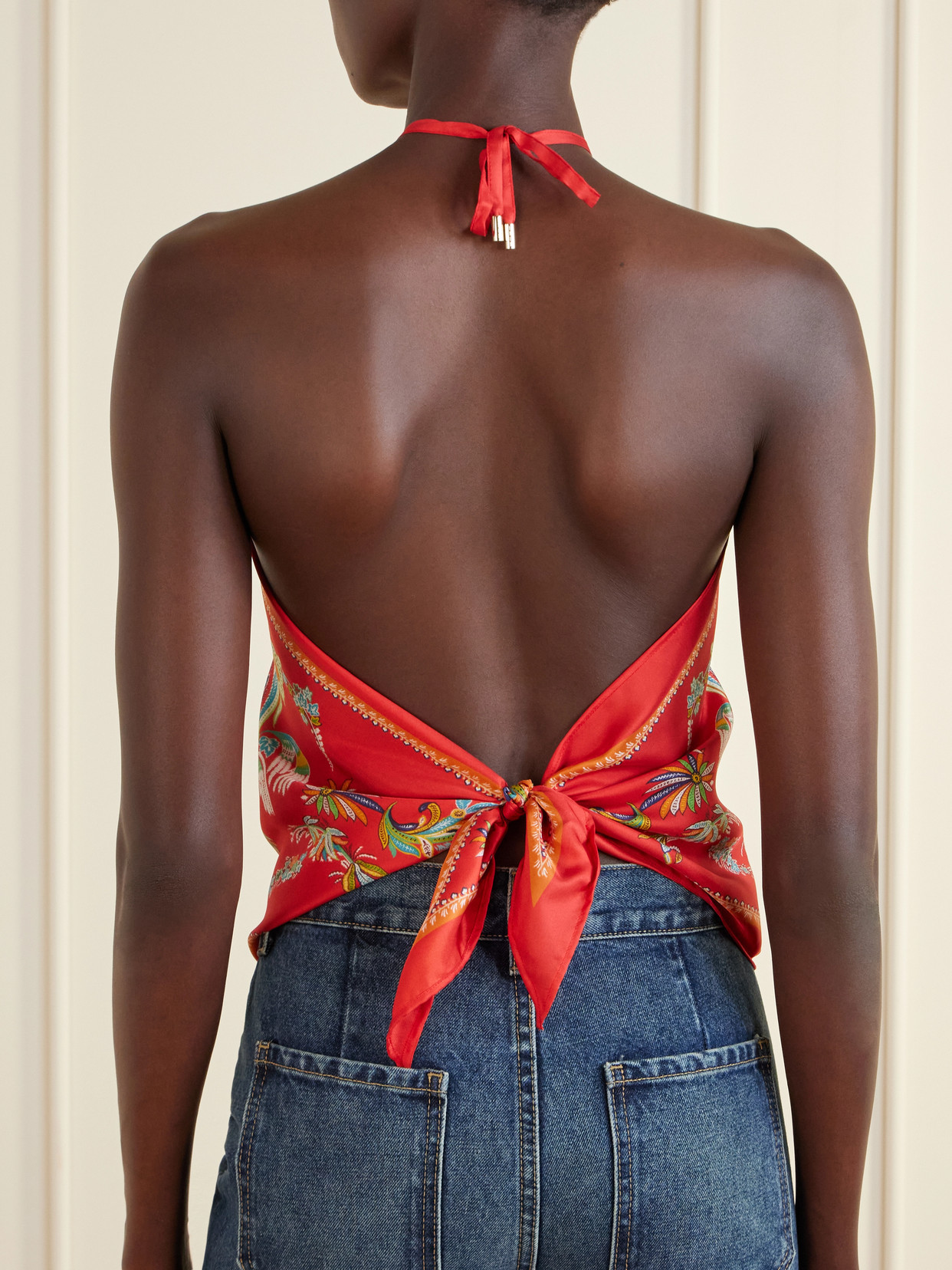 Etro Silk Top With Halterneck And Paisley Foliage Motif In Red