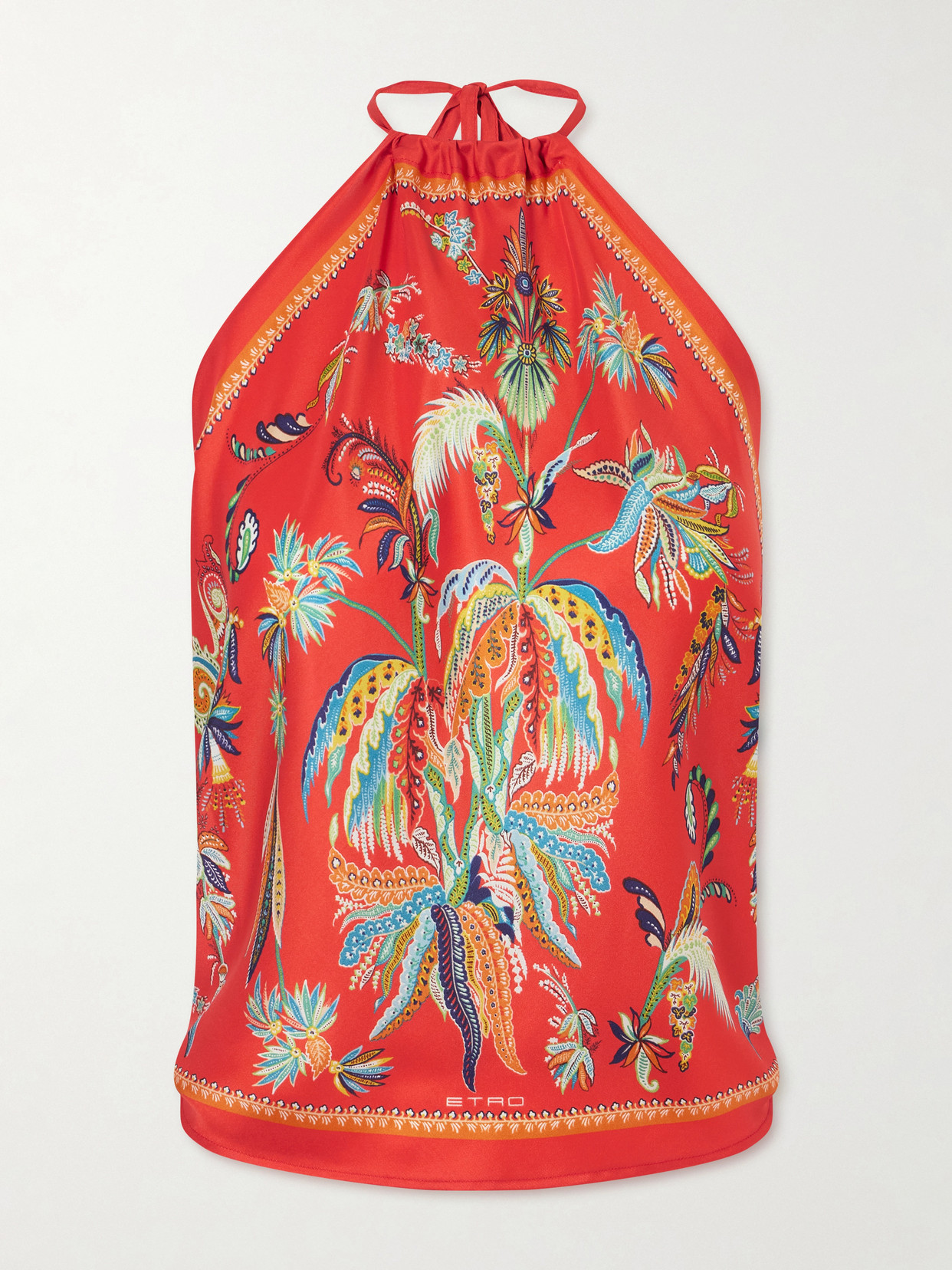 Etro Silk Top With Halterneck And Paisley Foliage Motif In Red