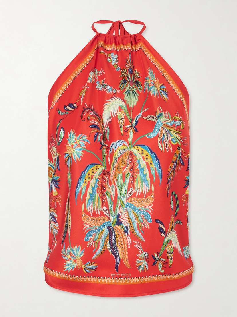 Etro Printed Silk-satin Halterneck Top