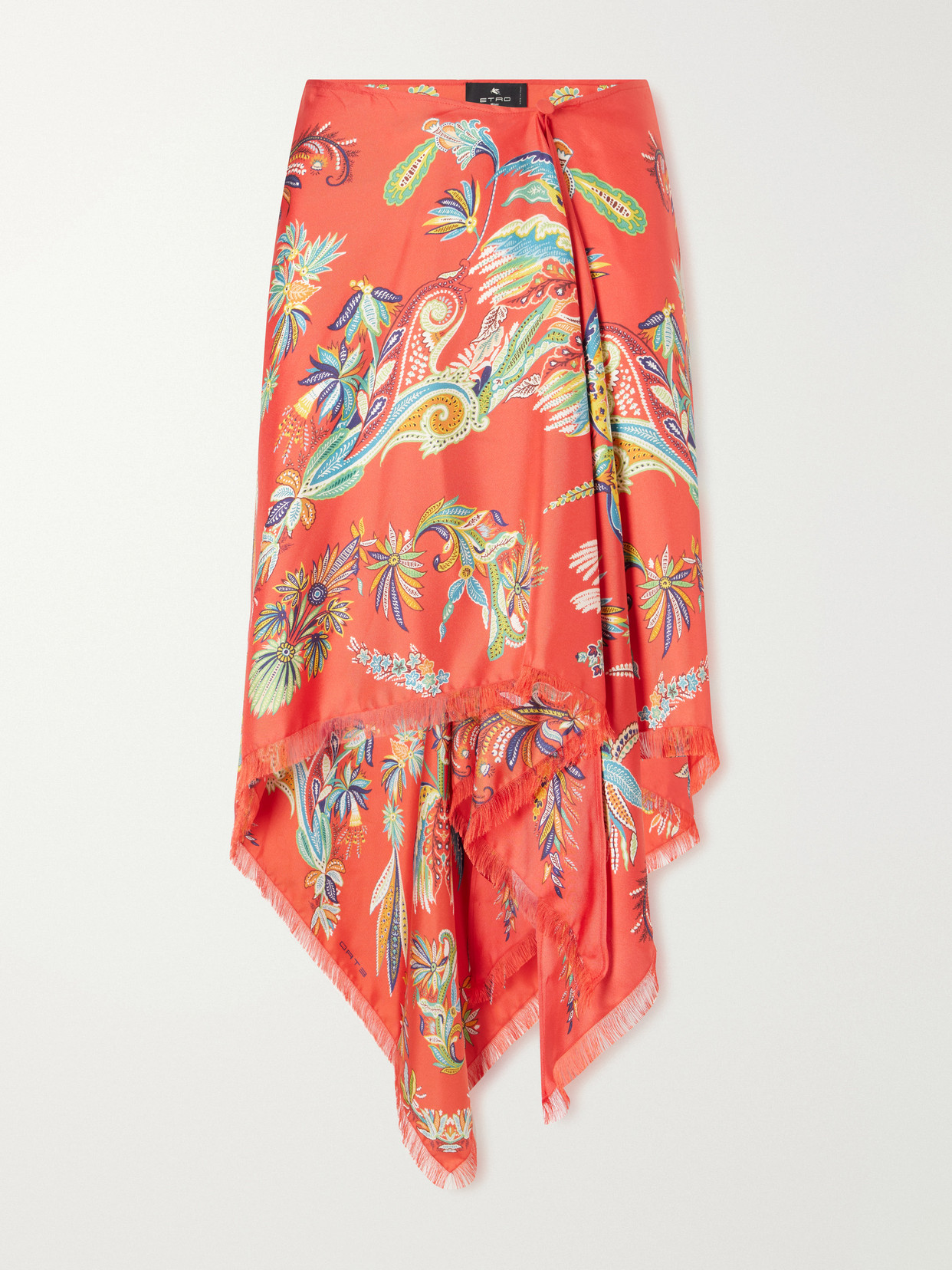 Etro Frayed Printed Twill Pareo In Red
