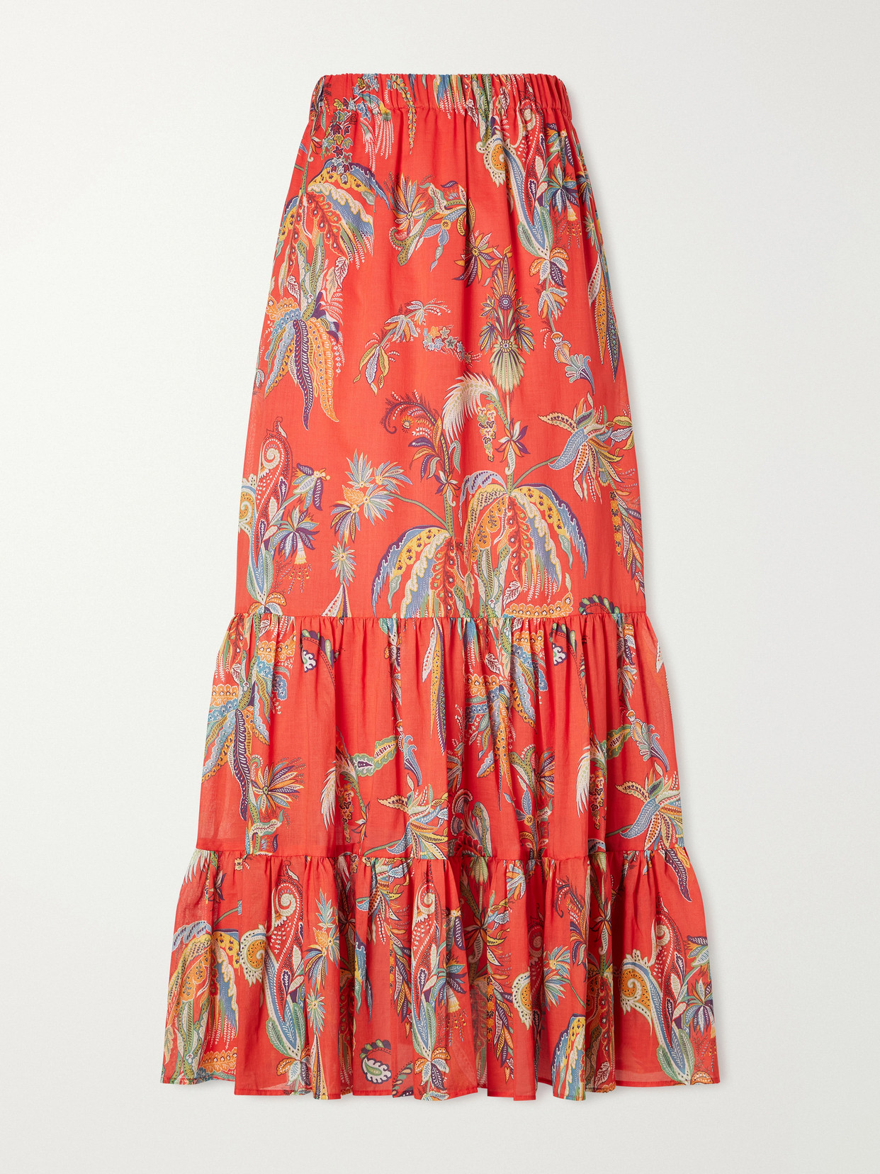 Etro Tiered Printed Cotton Maxi Skirt In Red