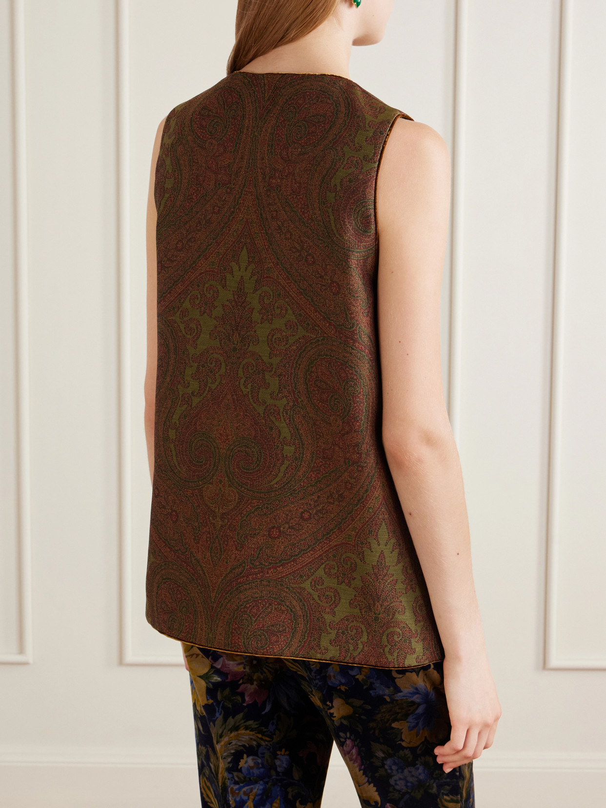 Paisley Crepe-Jacquard Vest