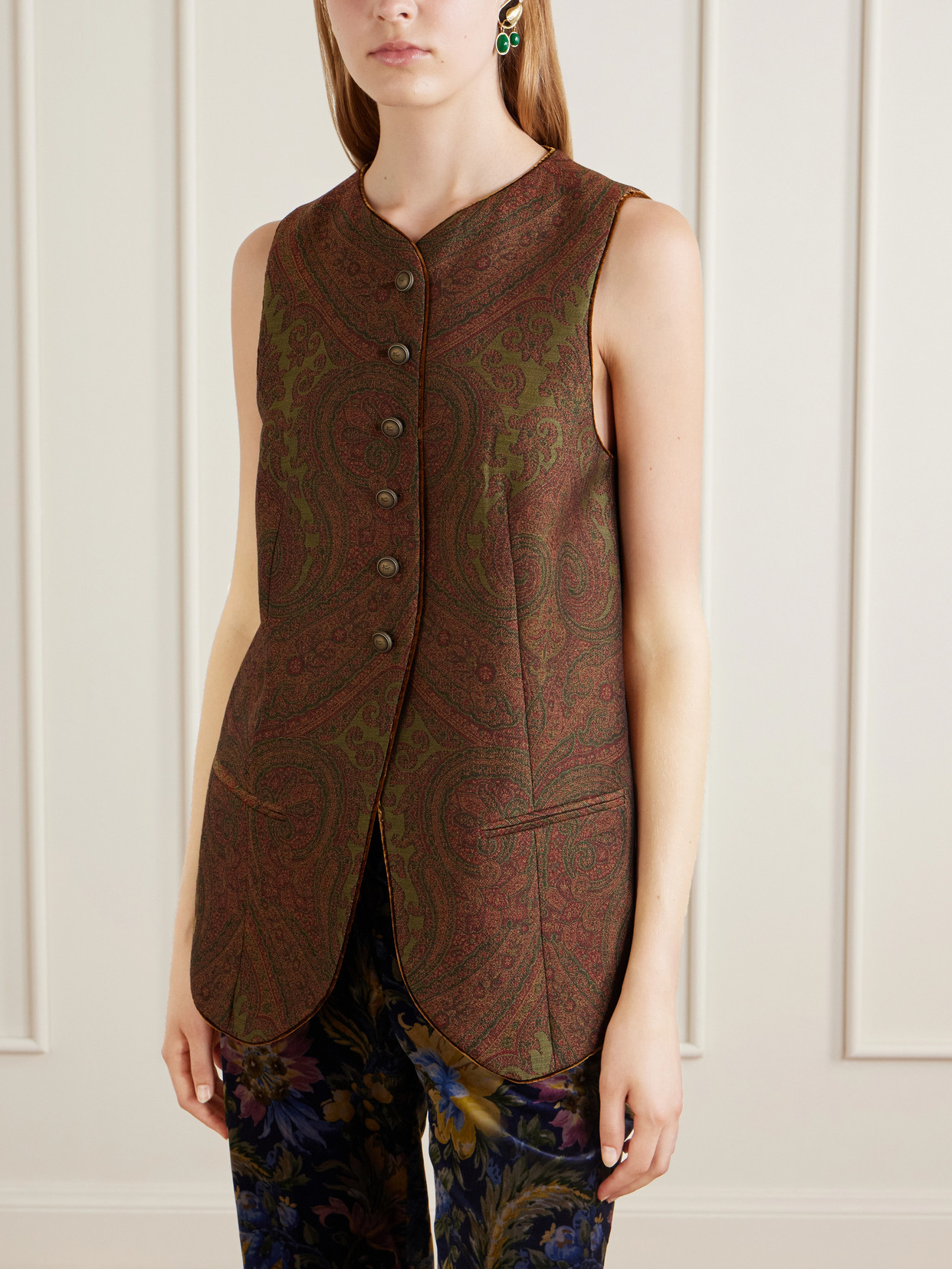 Paisley Crepe-Jacquard Vest