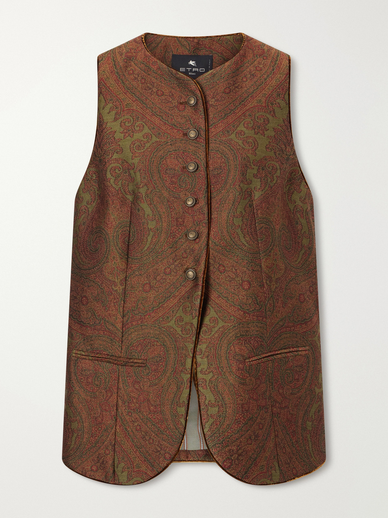 Etro Paisley Crepe-jacquard Vest In Green