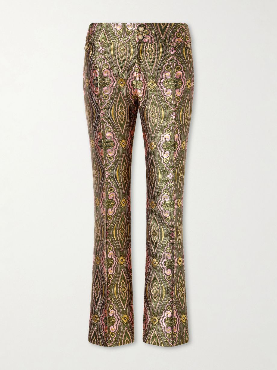 Metallic jacquard crepe straight-leg pants