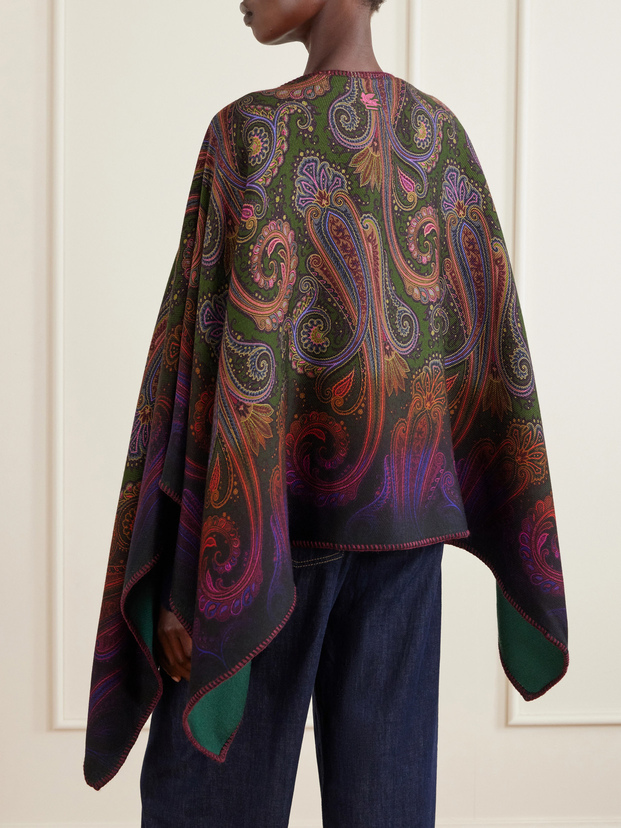 Reversible Paisley-Jacquard Wool-Blend Cape