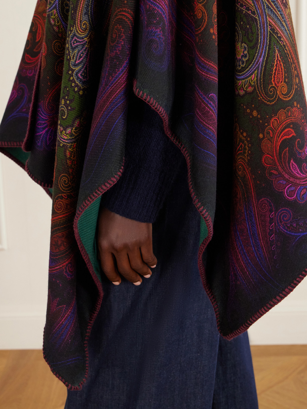 Reversible Paisley-Jacquard Wool-Blend Cape
