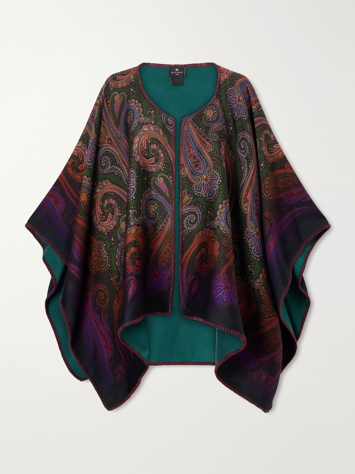 Reversible paisley-jacquard wool-blend cape