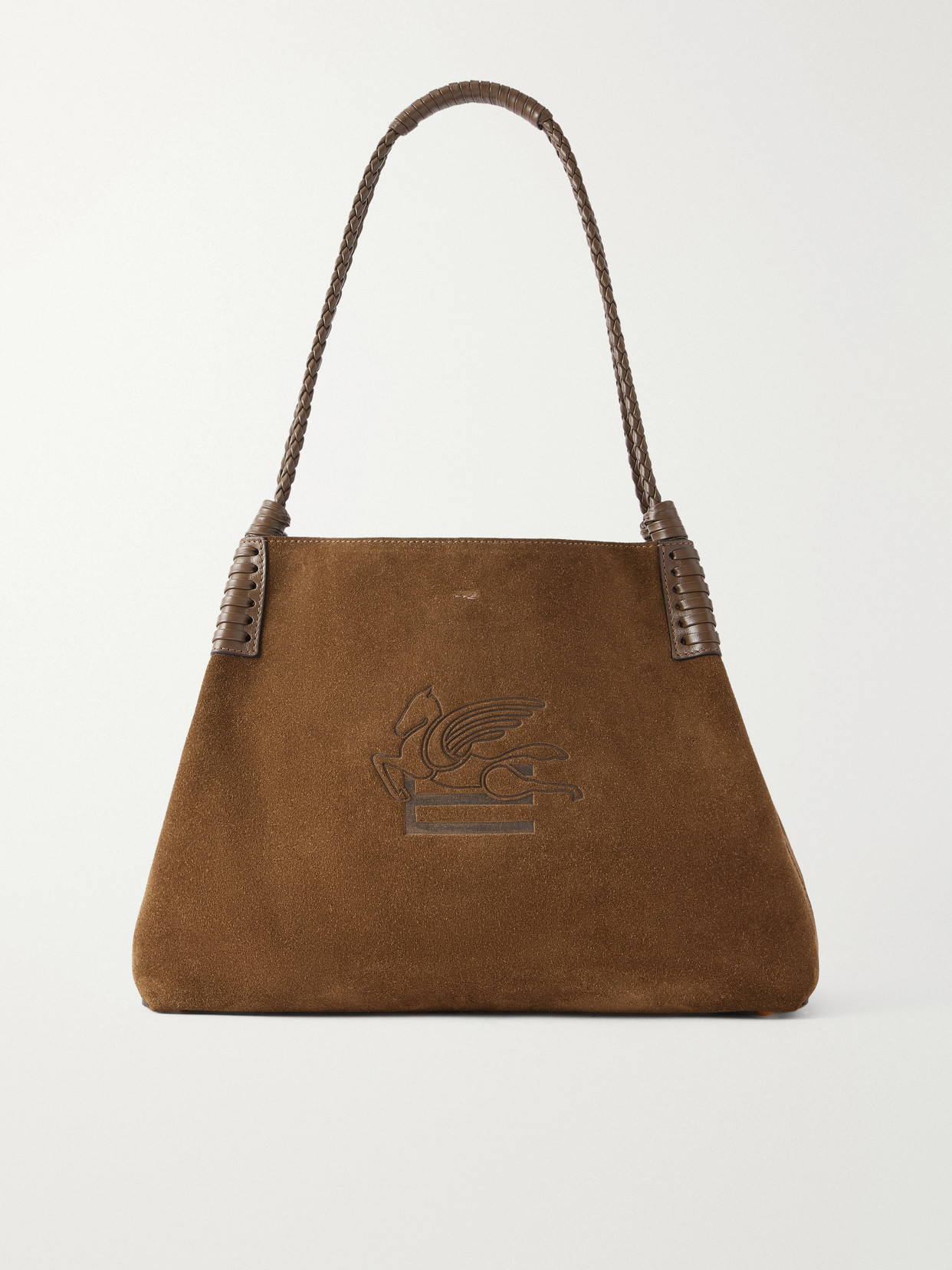 Etro Libra Logo-debossed Leather-trimmed Suede Tote In Green
