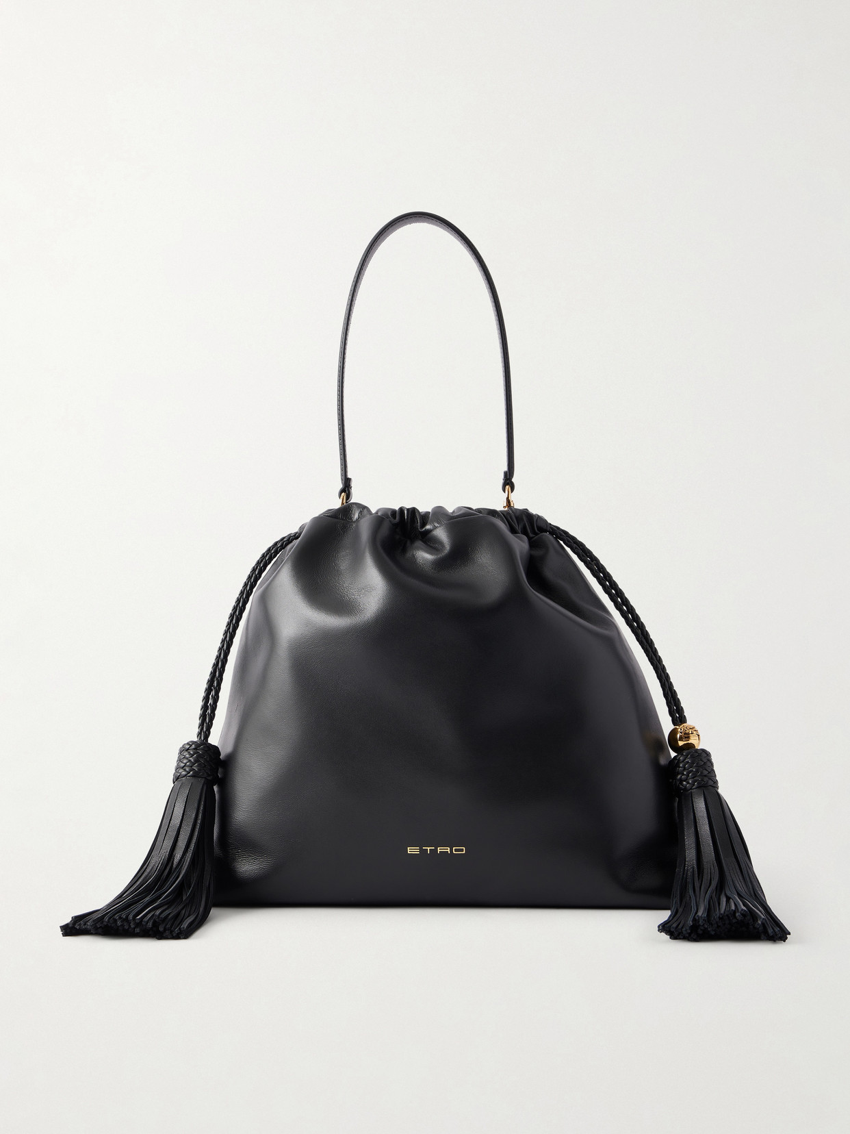 Etro Kalispera Tasseled Leather Shoulder Bag In Black