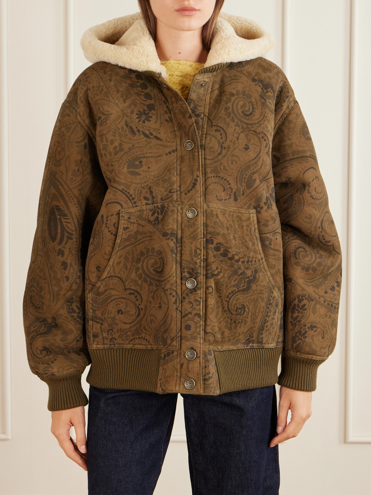 Etro Paisley-motif Shearling-lined Jacket In Green