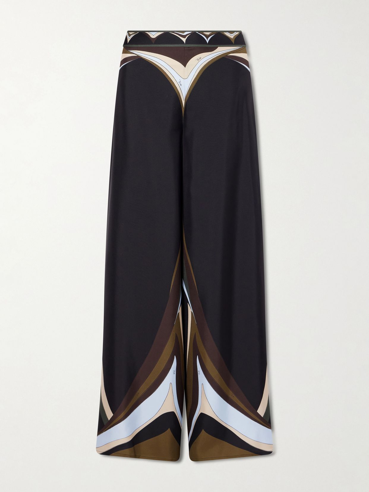 Printed silk-twill wide-leg pants