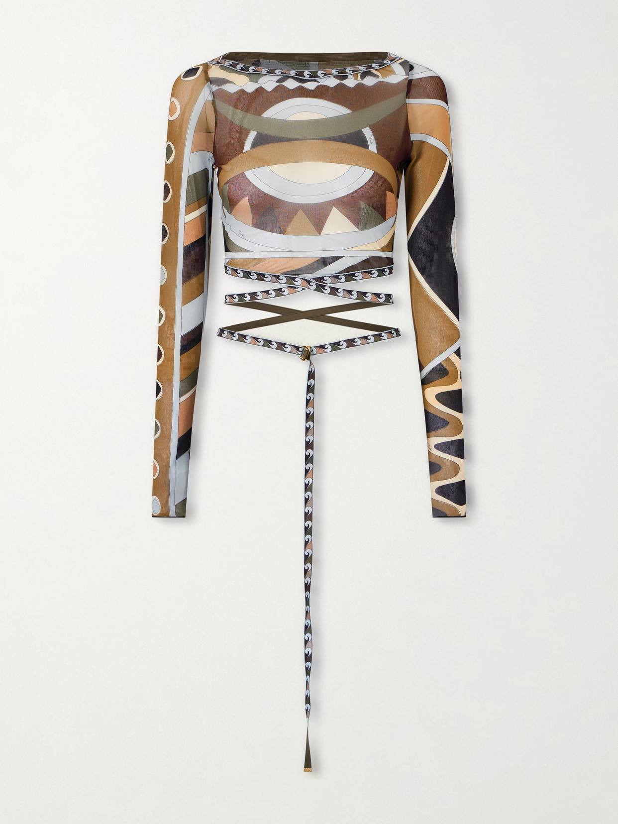 Pucci Cropped Printed Tulle Top In Brown