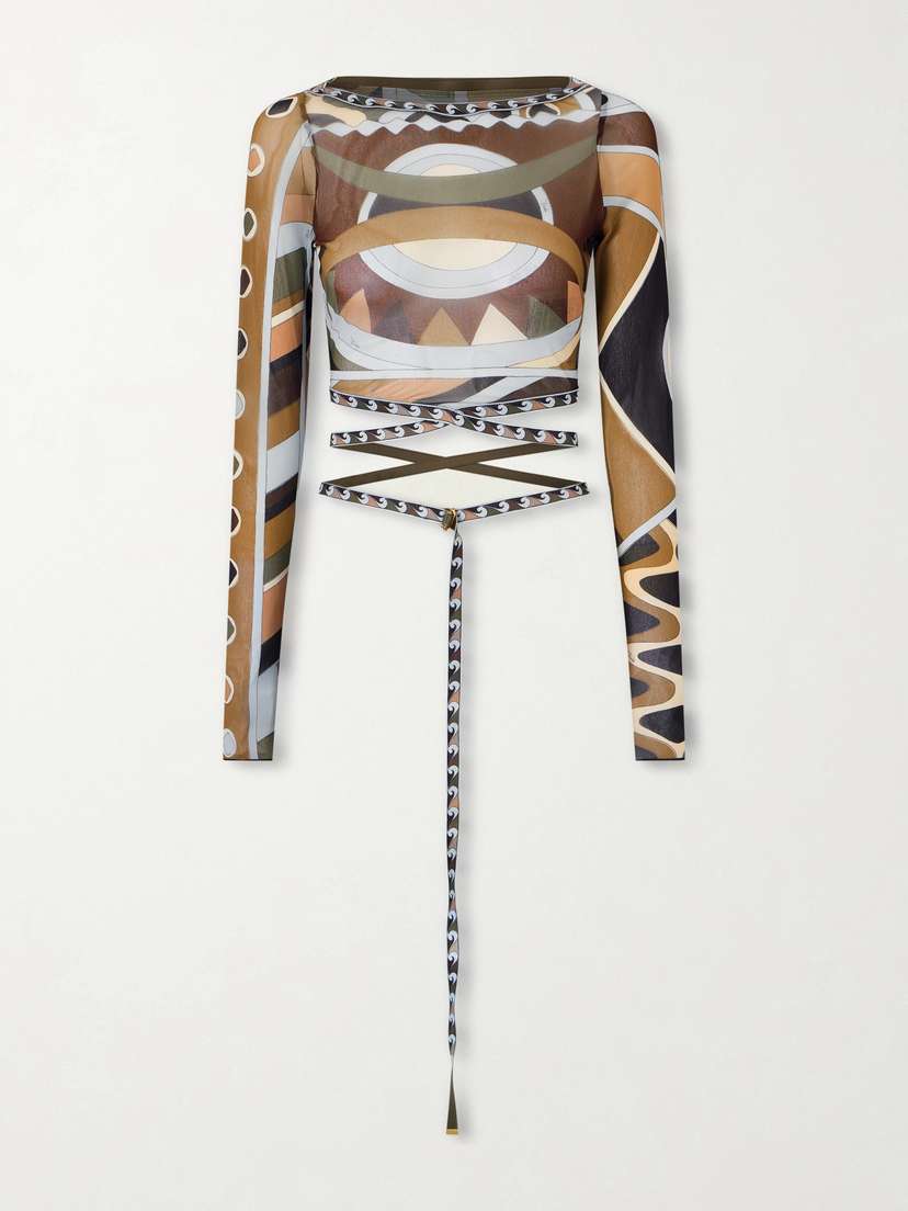 PUCCI Cropped Printed Tulle Top