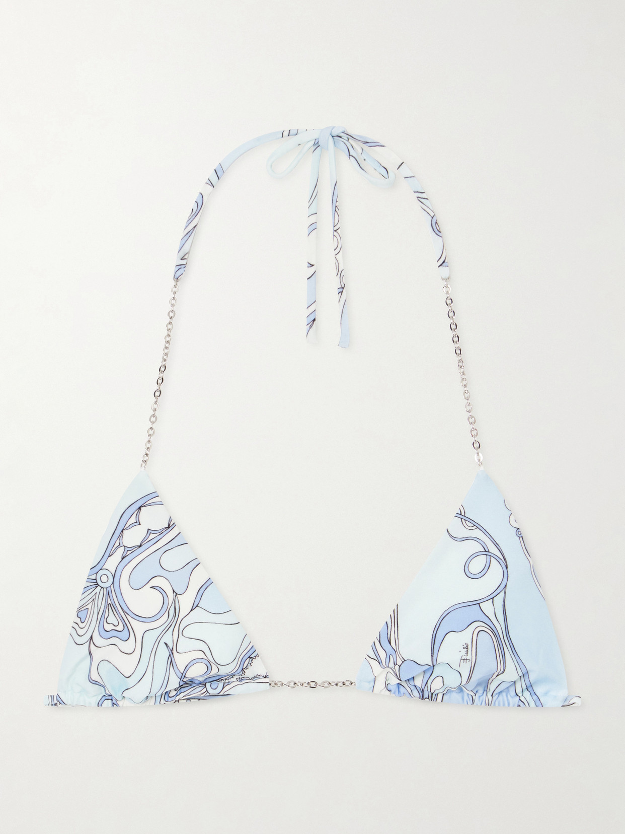 Pucci Printed Triangle Bikini Top In Blue