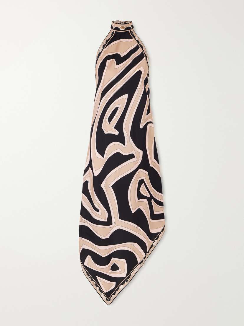 PUCCI Asymmetric Printed Silk-twill Halterneck Dress