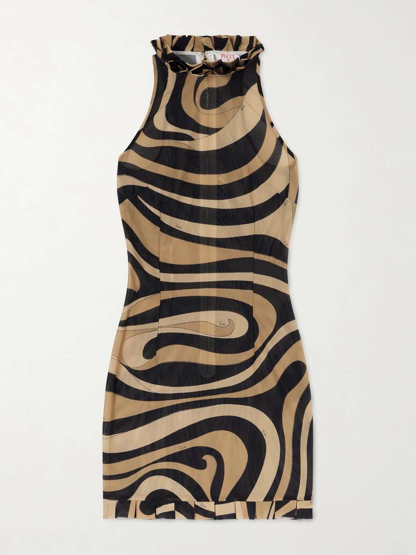 PUCCI Pleated Printed Mesh Mini Dress