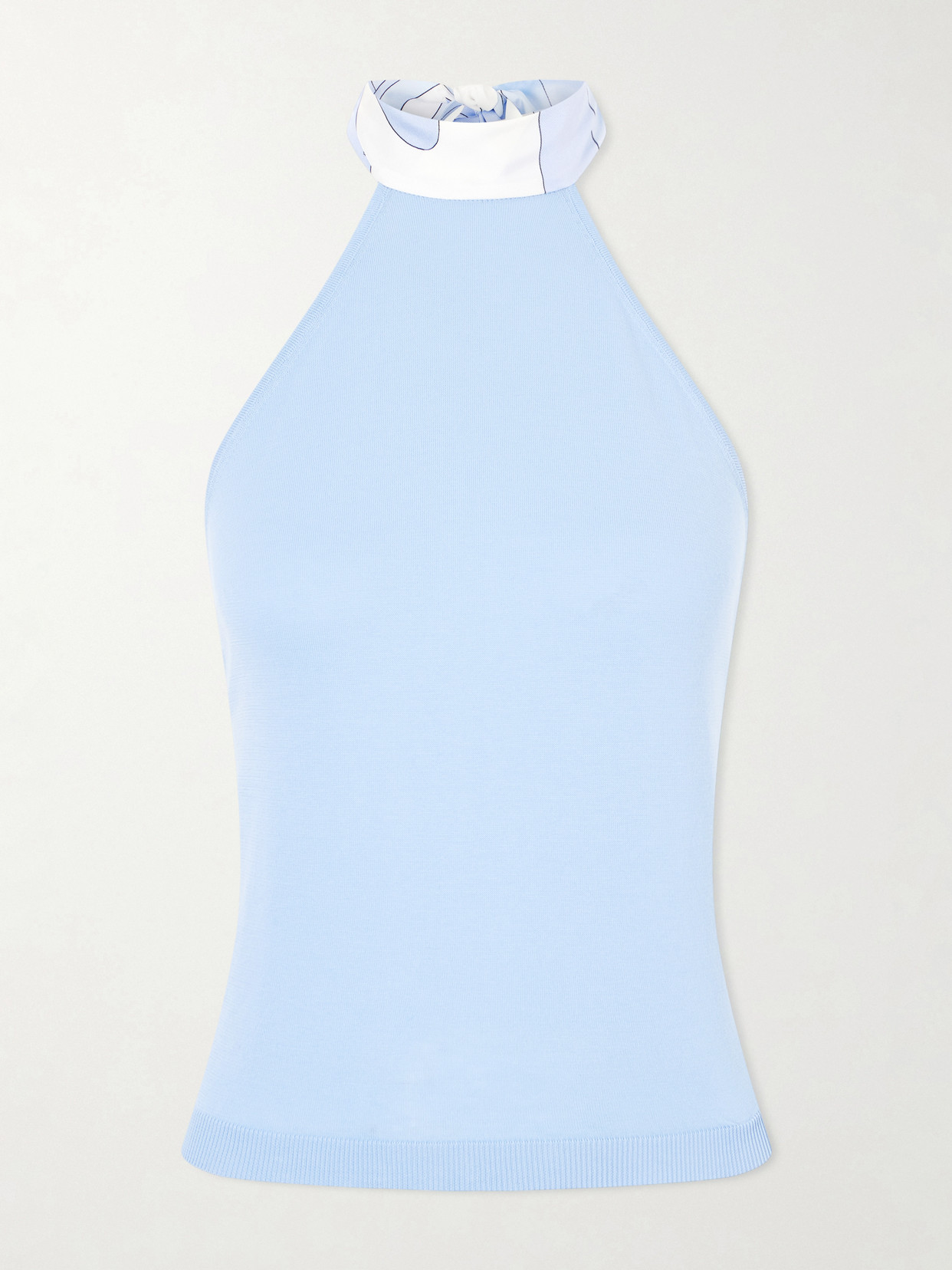 Pucci Printed Silk-trimmed Cotton Halterneck Top In Blue
