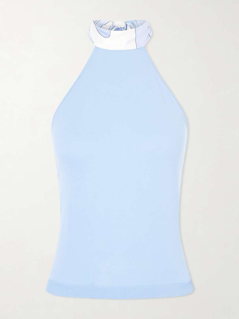 PUCCI Printed Silk-trimmed Cotton Halterneck Top