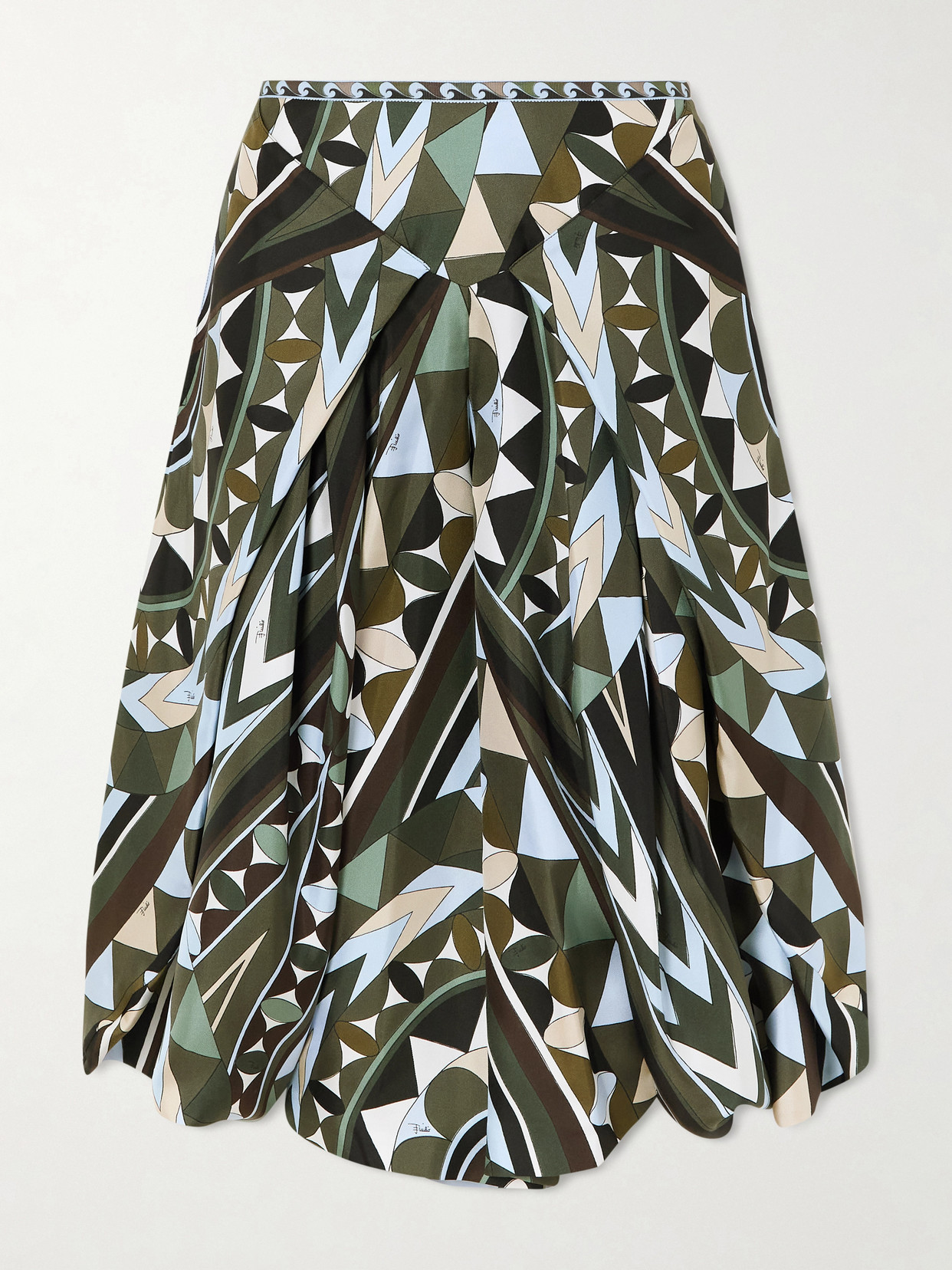 Pucci Printed Silk-twill Wide-leg Pants In Green