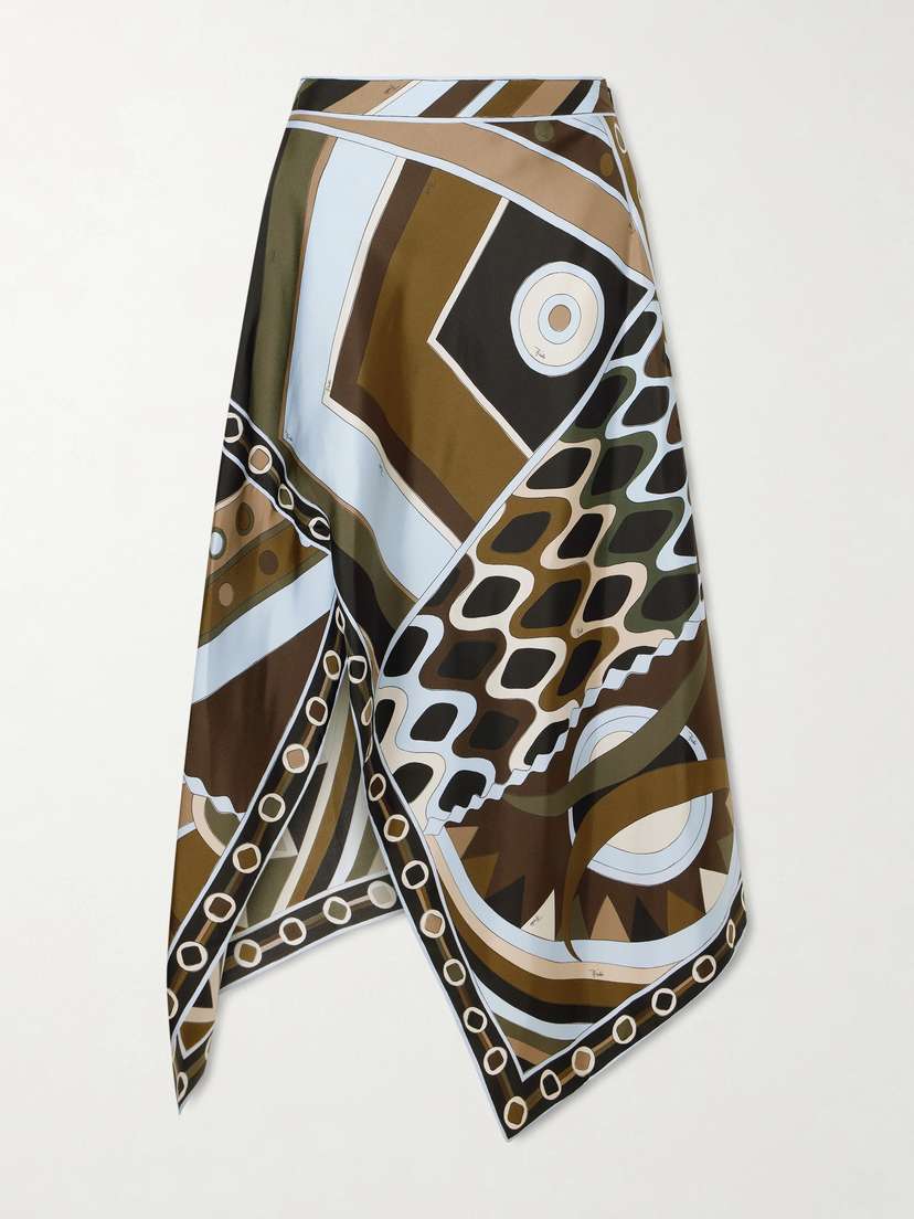 PUCCI Asymmetric Printed Silk-twill Maxi Skirt