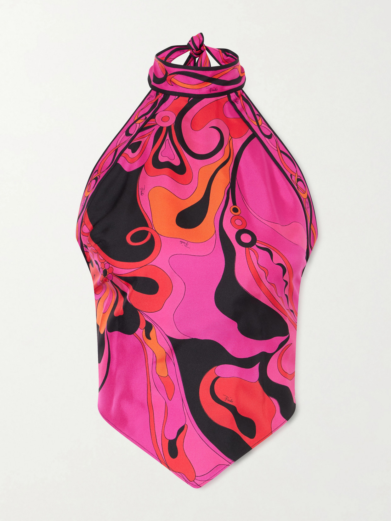 Pucci Printed Halterneck Silk-twill Top In Pink