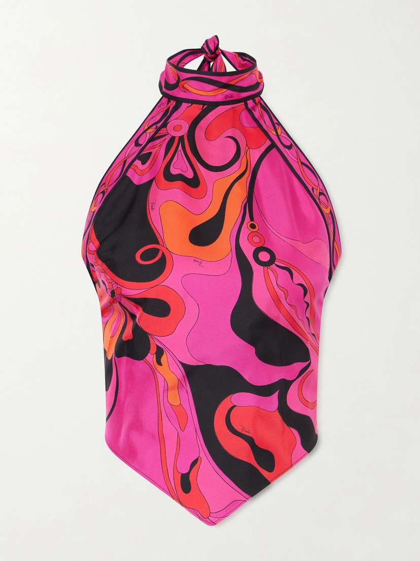 PUCCI Printed Halterneck Silk-twill Top