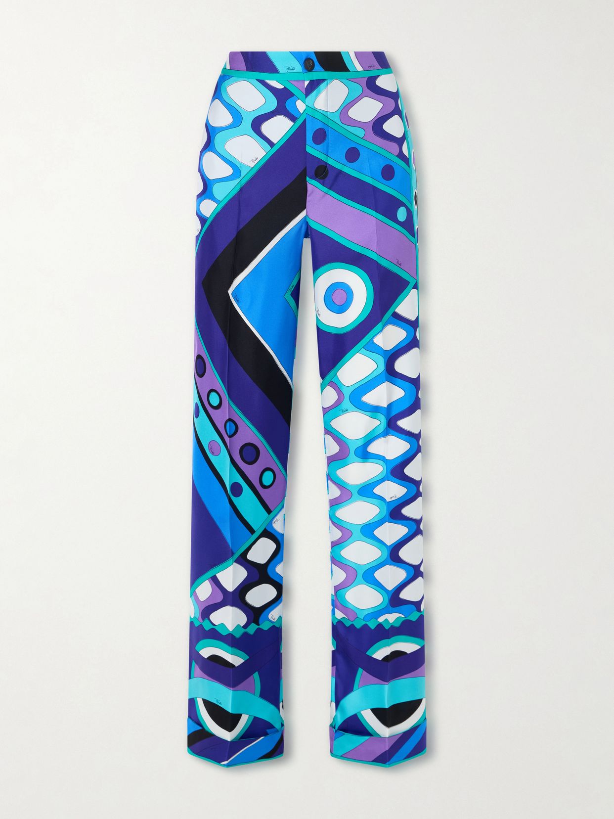 printed silk twill wide leg pants