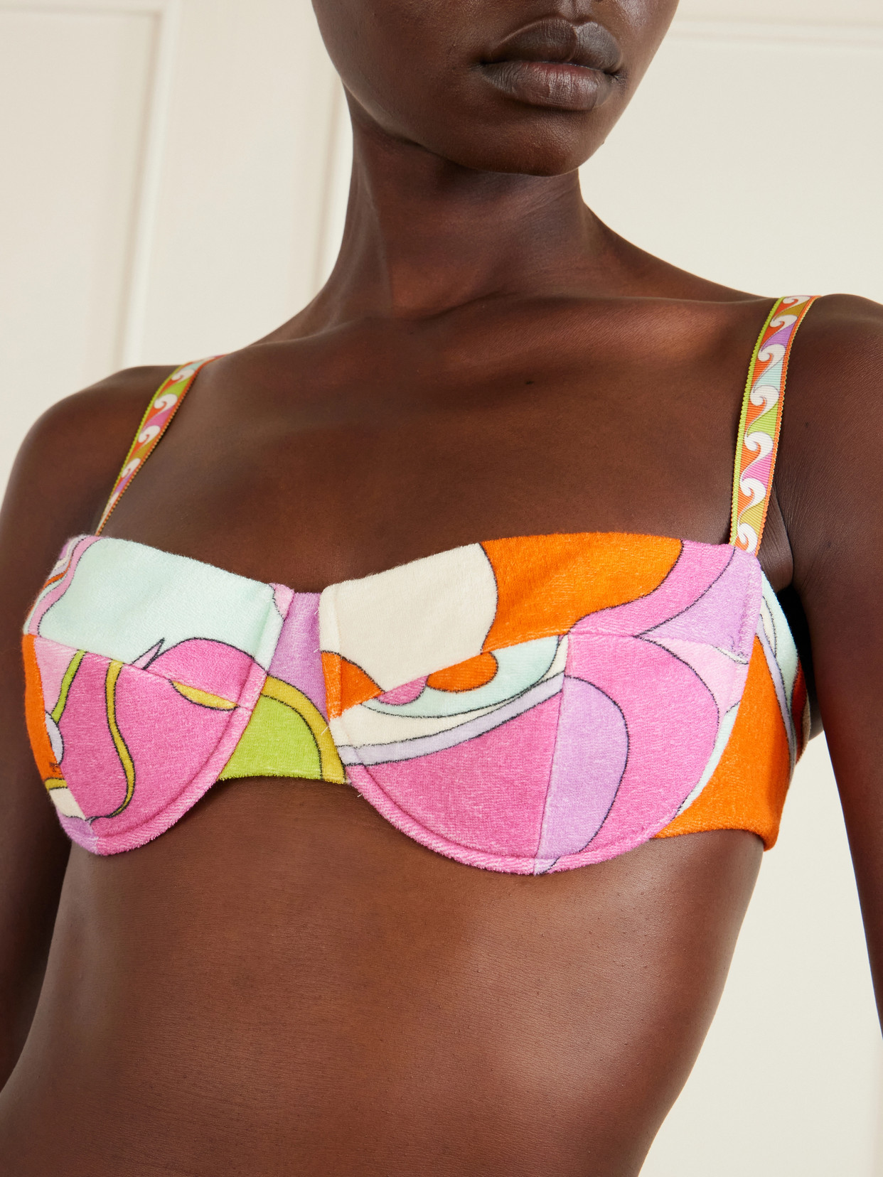 Pucci Printed Cotton-terry Bikini Top In Pink