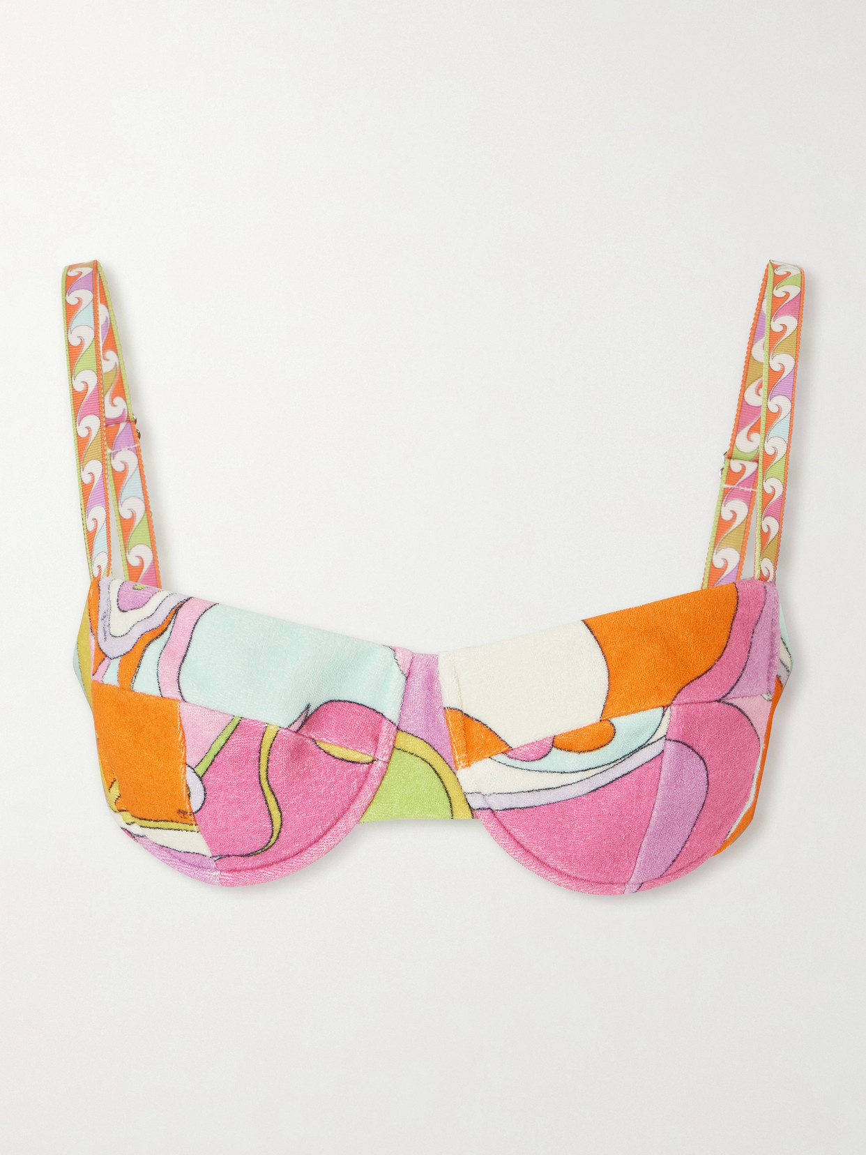 Pucci Printed Cotton-terry Bikini Top In Pink