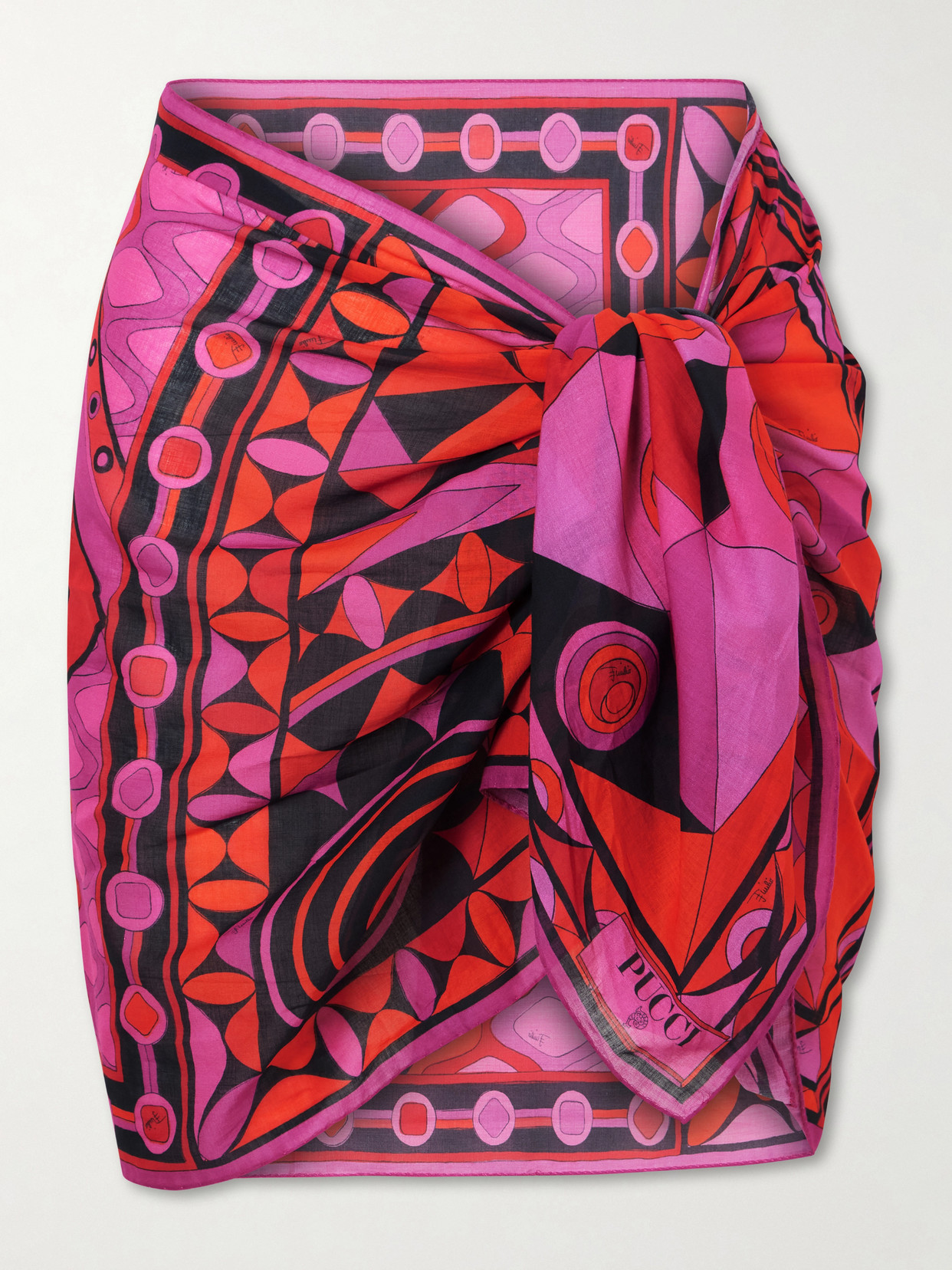 Pucci Printed Self-tie Cotton Pareo In Pink