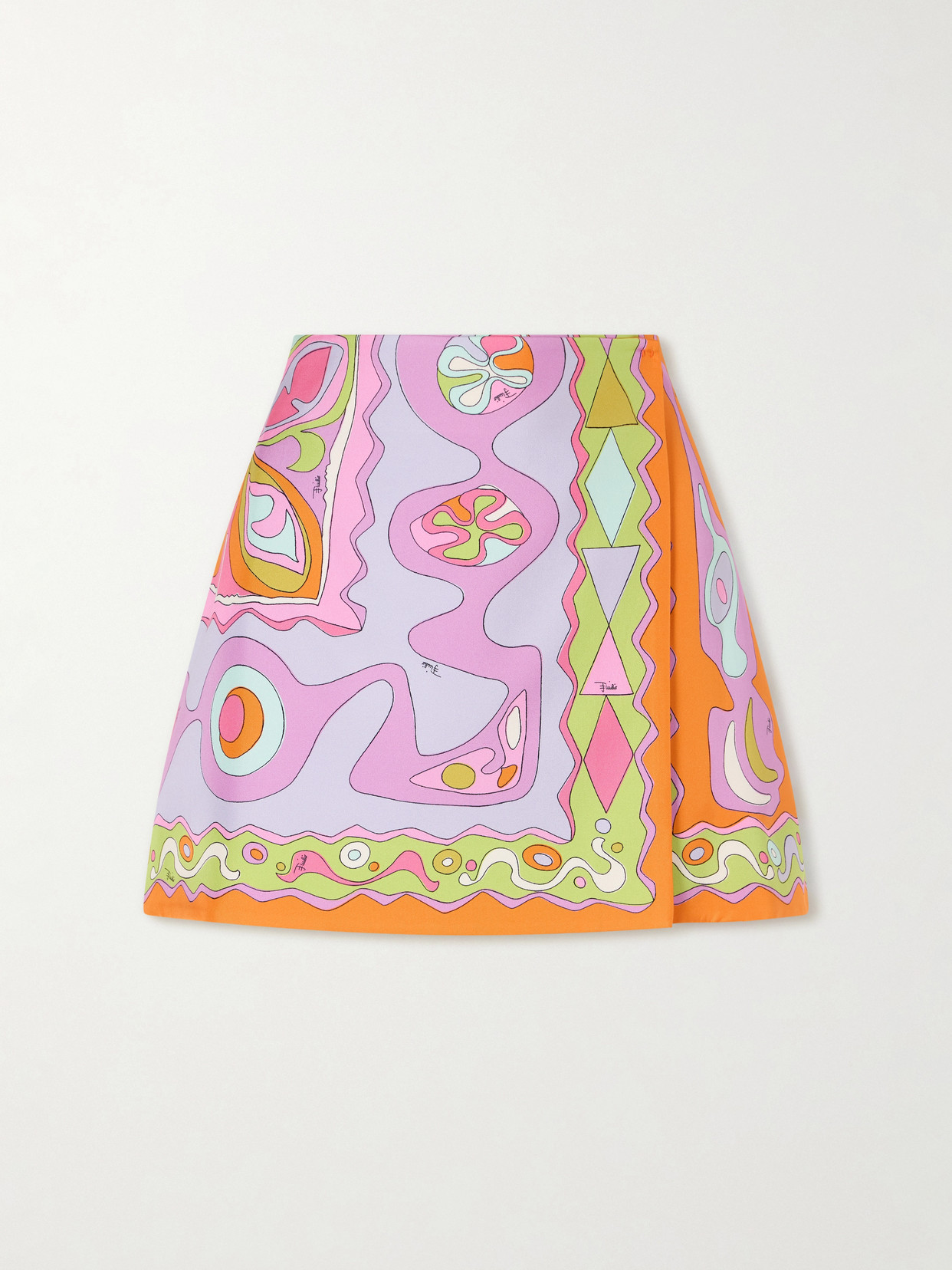 Pucci Wrap-effect Printed Silk-twill Mini Skirt In Multi