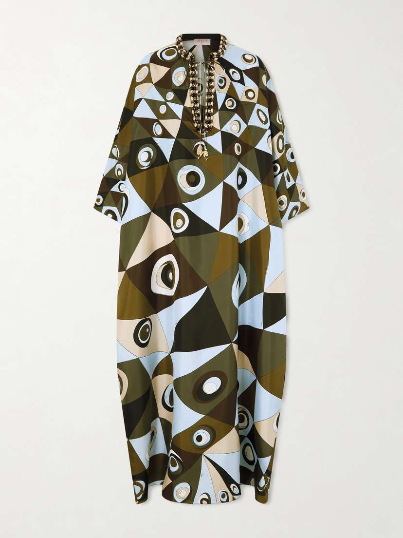 PUCCI Embellished Printed Silk-twill Kaftan