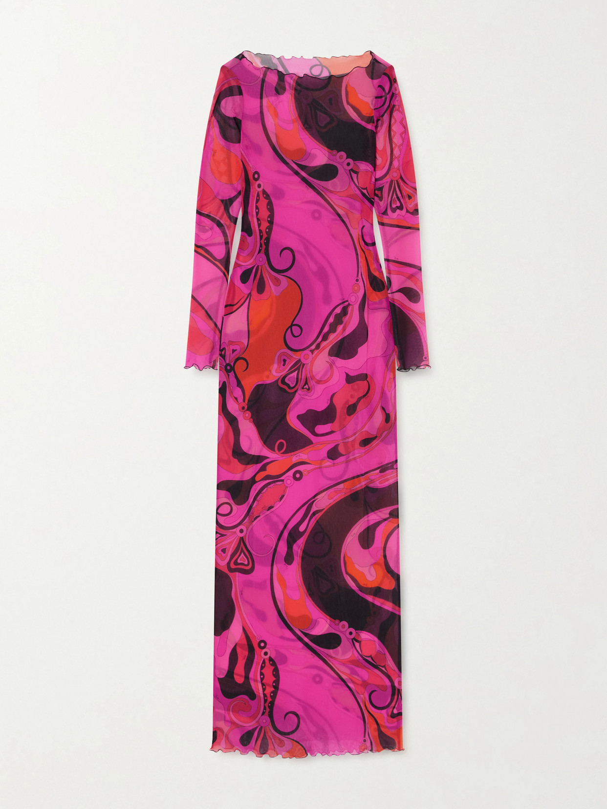 Pucci Printed Tulle Maxi Dress In Pink